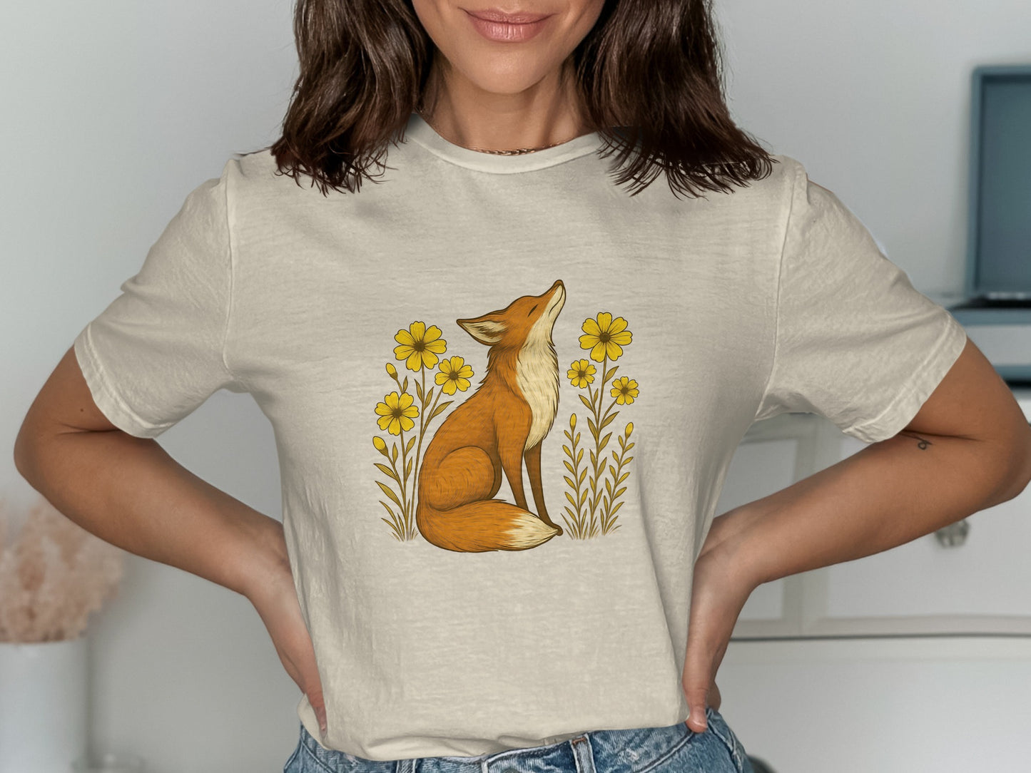 Fox and Flowers Graphic Tee Shirt Product