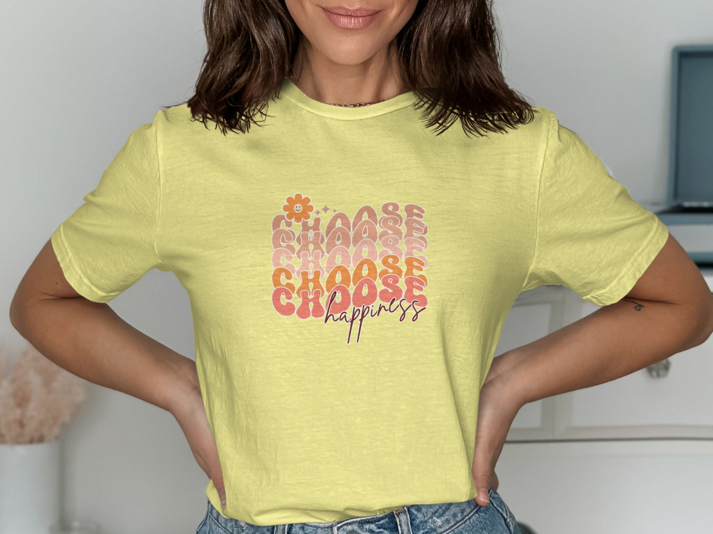Bright Yellow Choose Happiness Graphic T-Shirt product