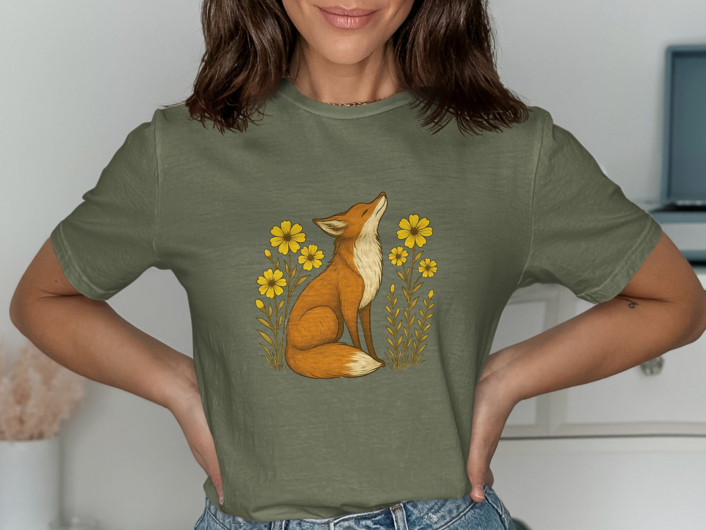 Fox and Yellow Flowers Graphic Tee product type
