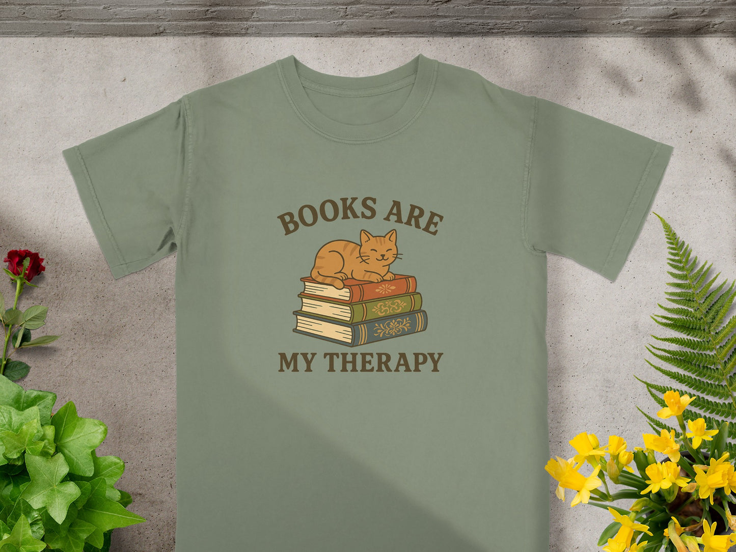 Books Are My Therapy Cute Cat Graphic T-Shirt product
