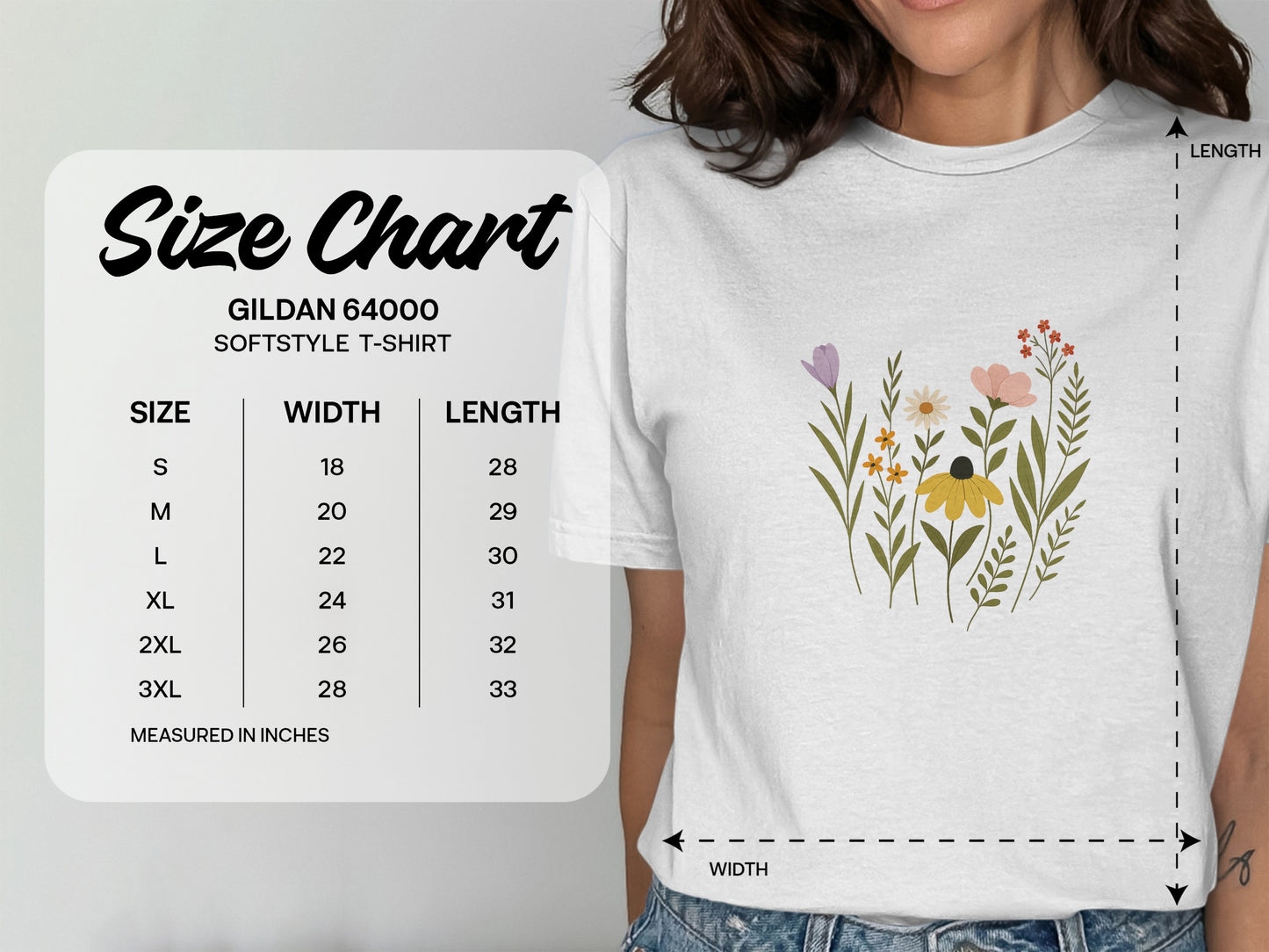 Flower Bouquet Design on Size Chart T-Shirt product
