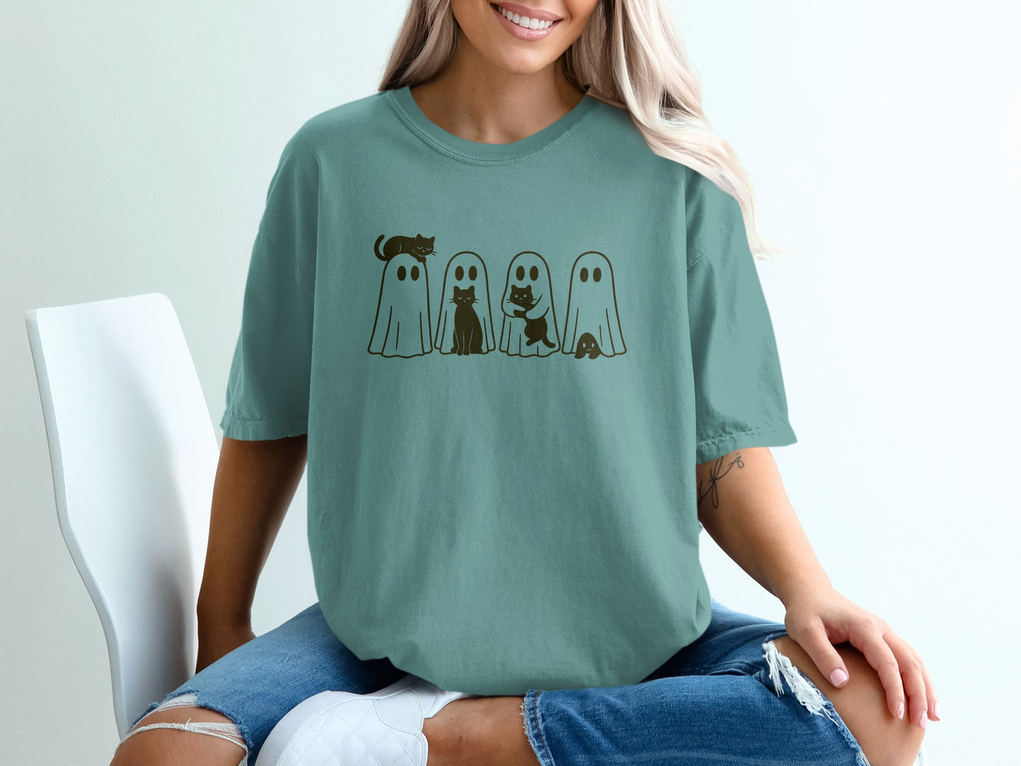 Spooky Cute Ghost Cat Graphic Tee Shirt product