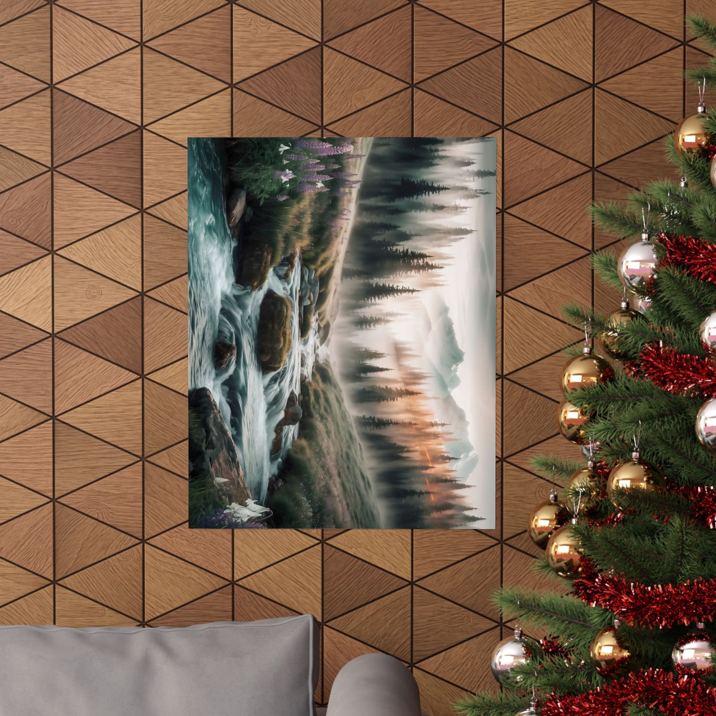 Misty Mountain Stream Watercolor Poster