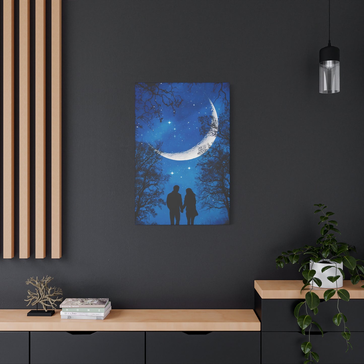 Couple Under The Moon Canvas Wall Art