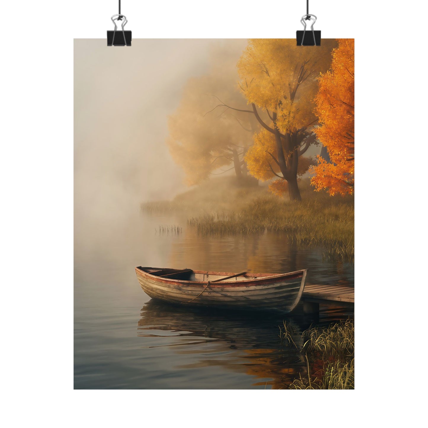 Wooden Boat On A Foggy Lake Poster