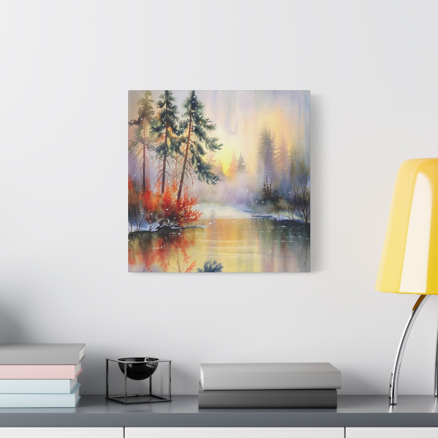 Dreamy Woodland Pond Watercolor Canvas Wall Art