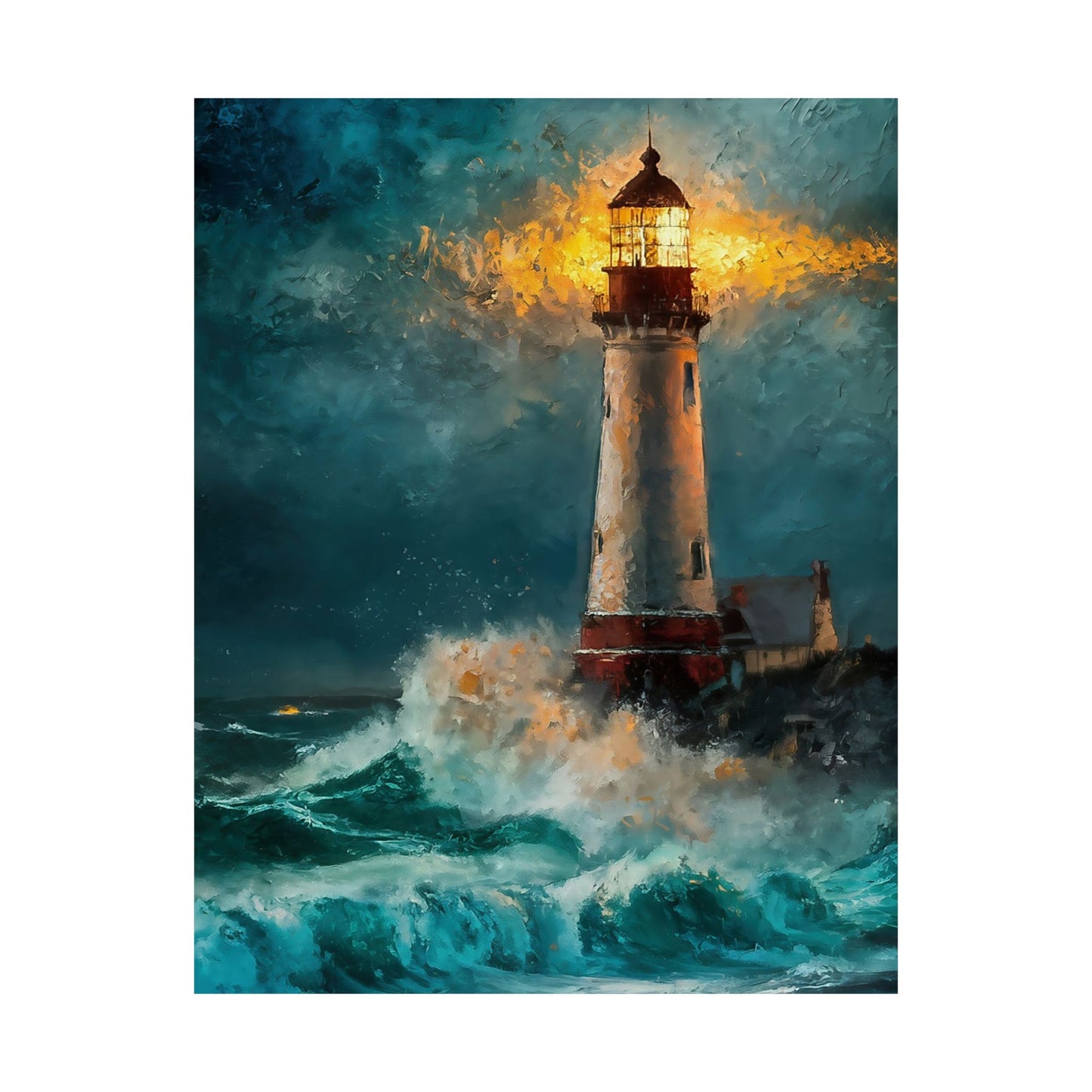 Lighthouse In Stormy Seas Poster
