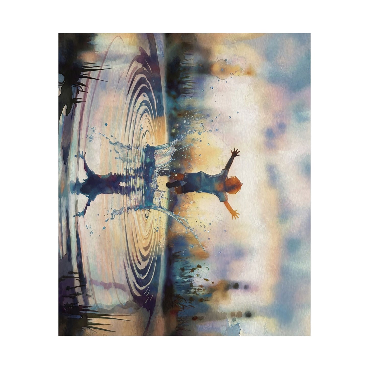 Boy Splashing In Puddle Watercolor Poster