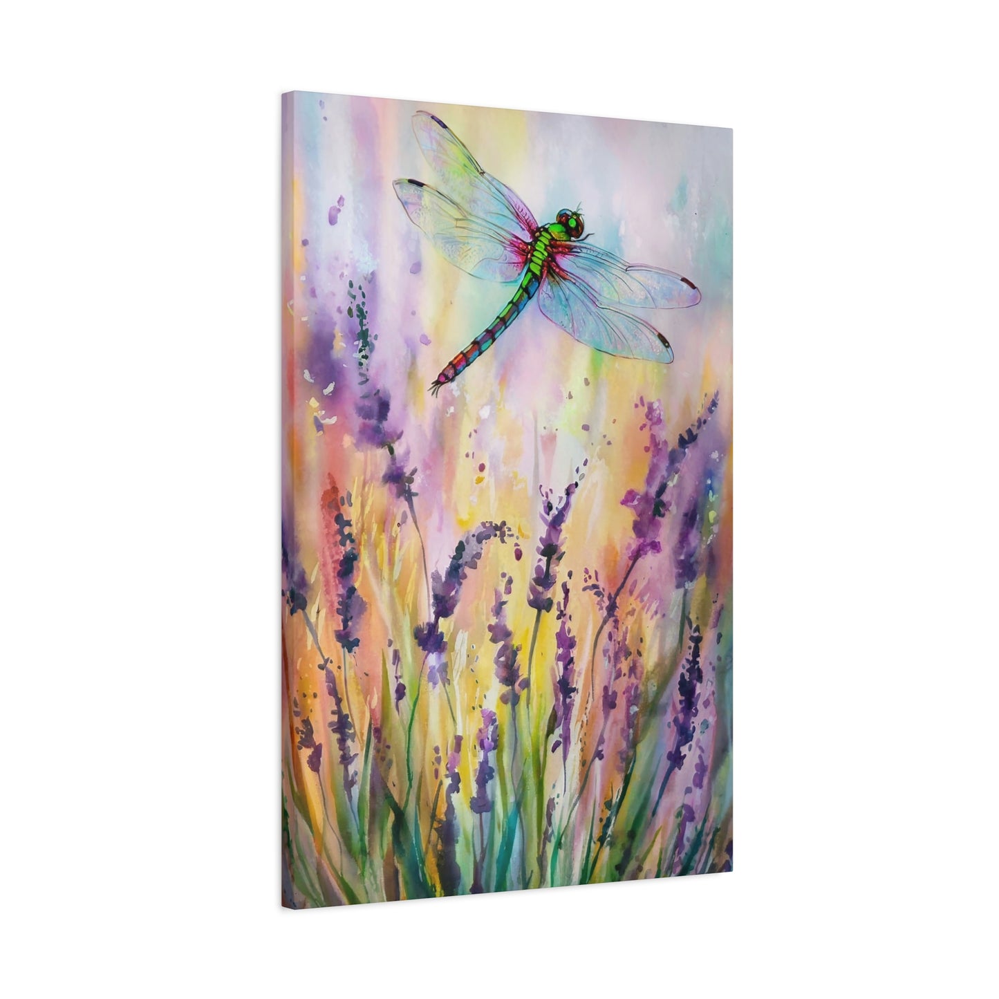 Flowers With Dragonfly Canvas Wall Art