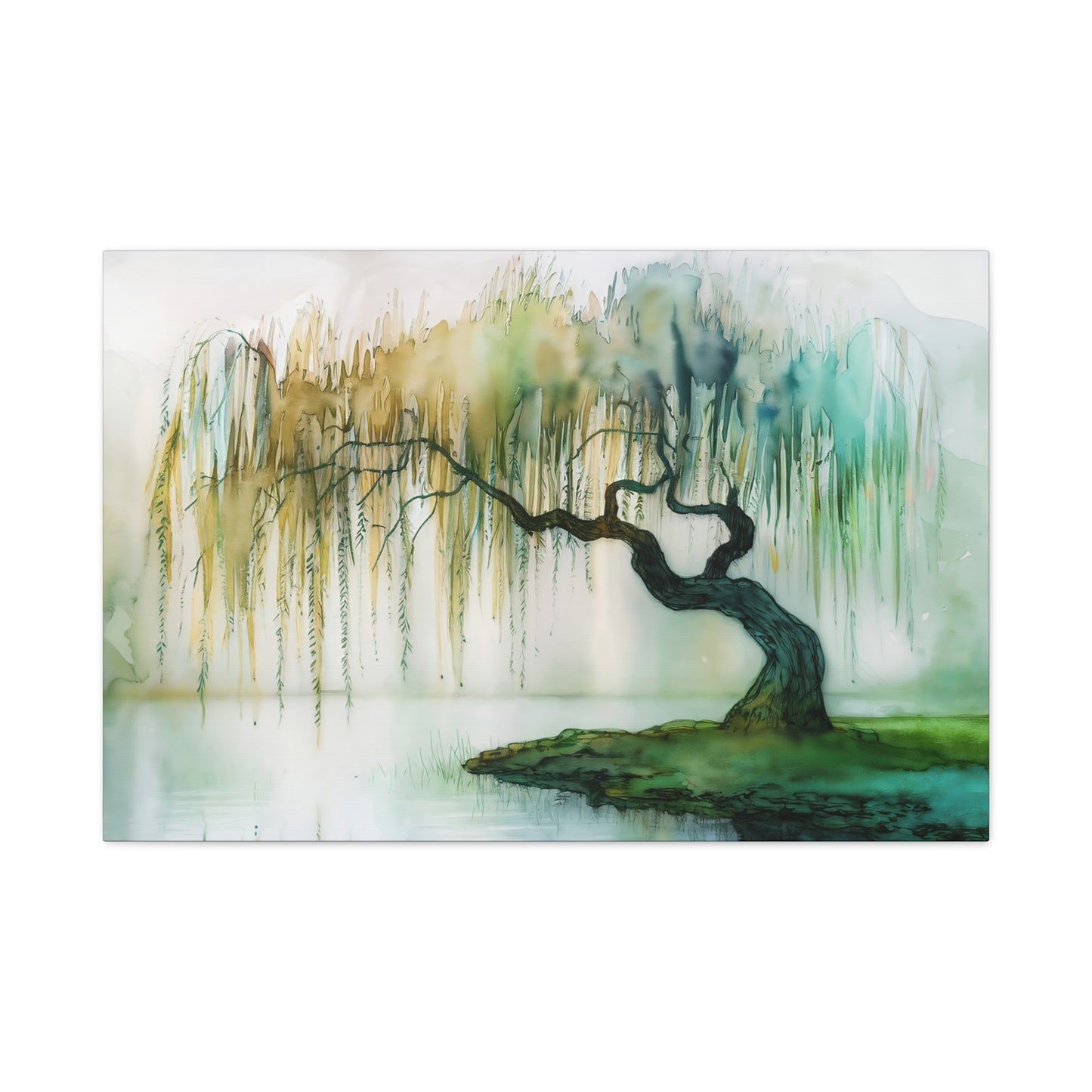 Serene Willow Tree Watercolor Canvas Print