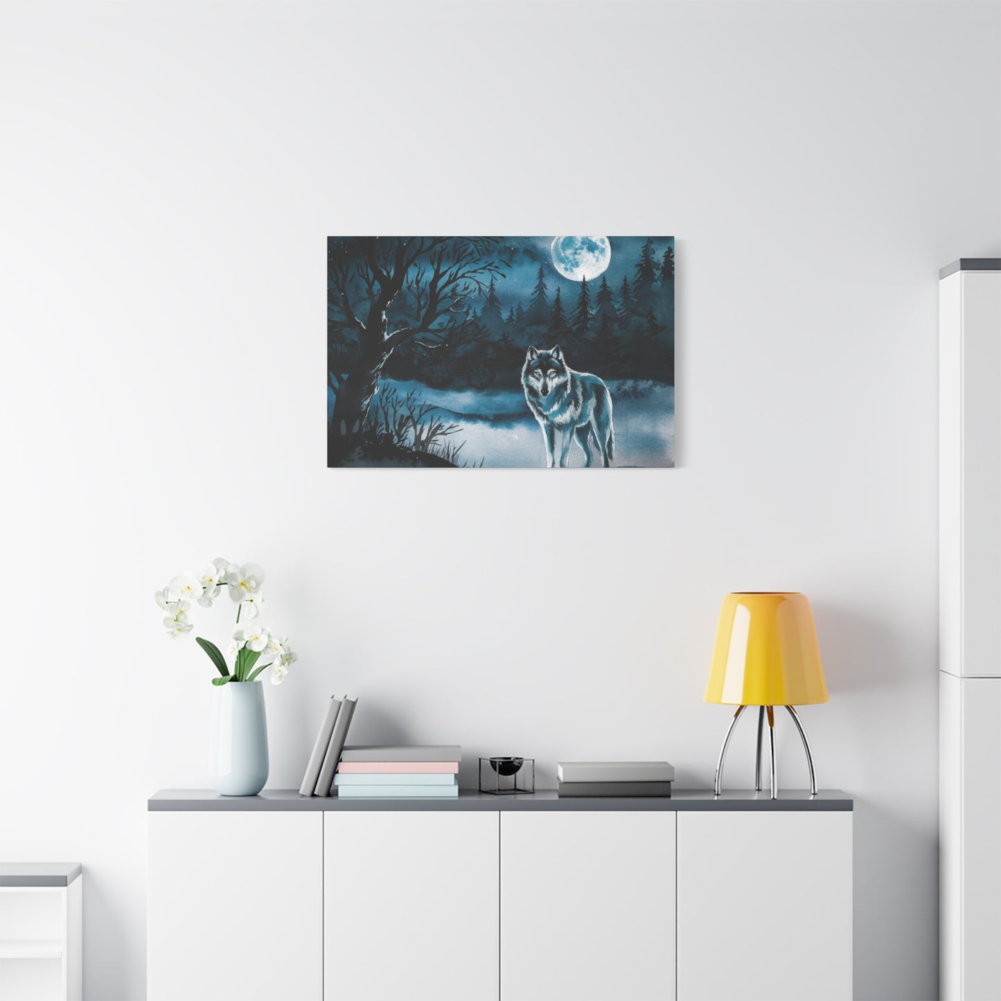 Wolf At Night Canvas Wall Art