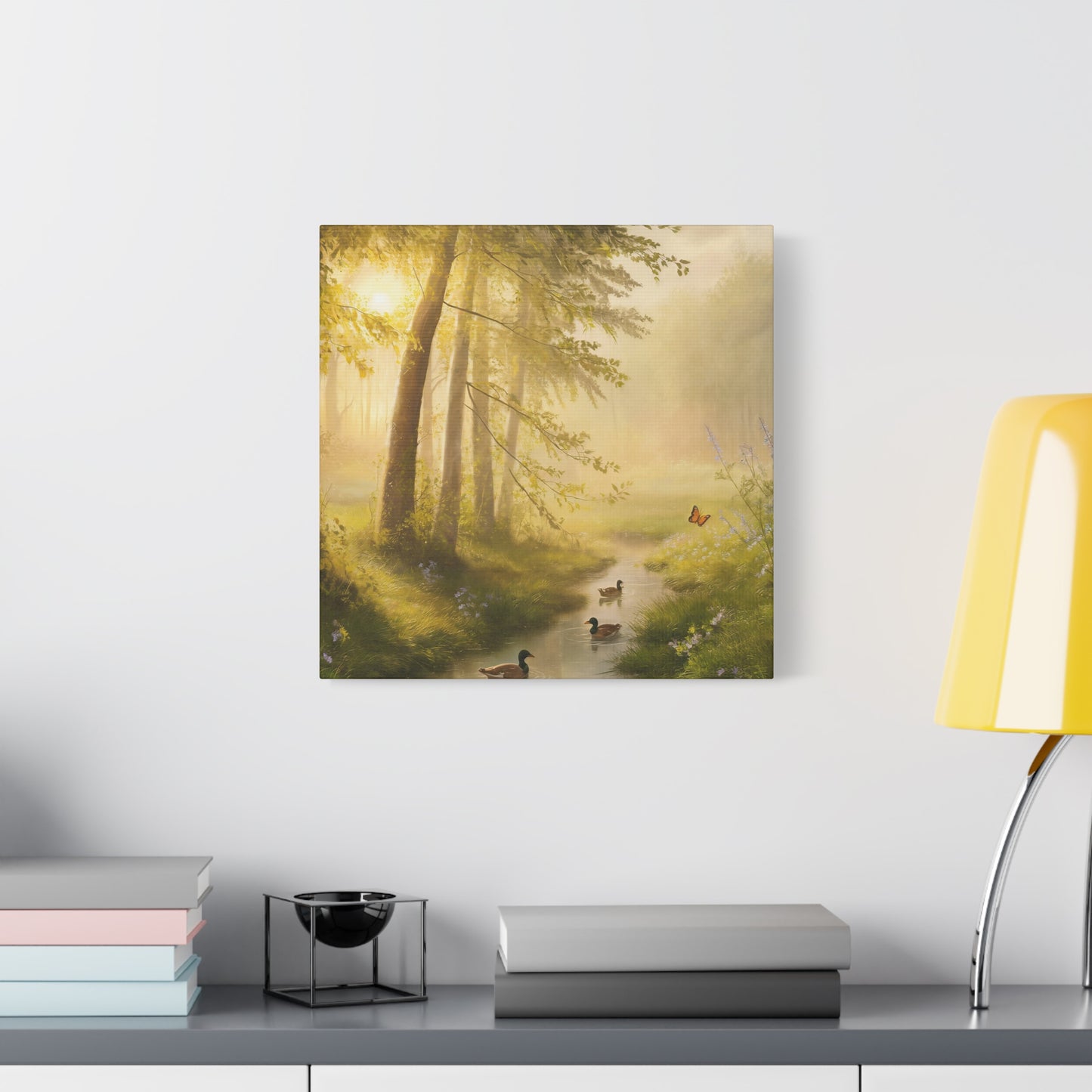 Dreamy Woodland Forest With Ducks Canvas Wall Art