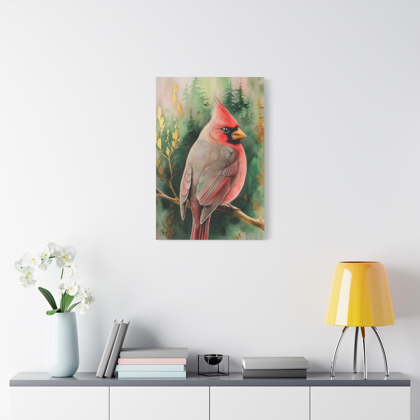 Cardinal With Pines Canvas Wall Art