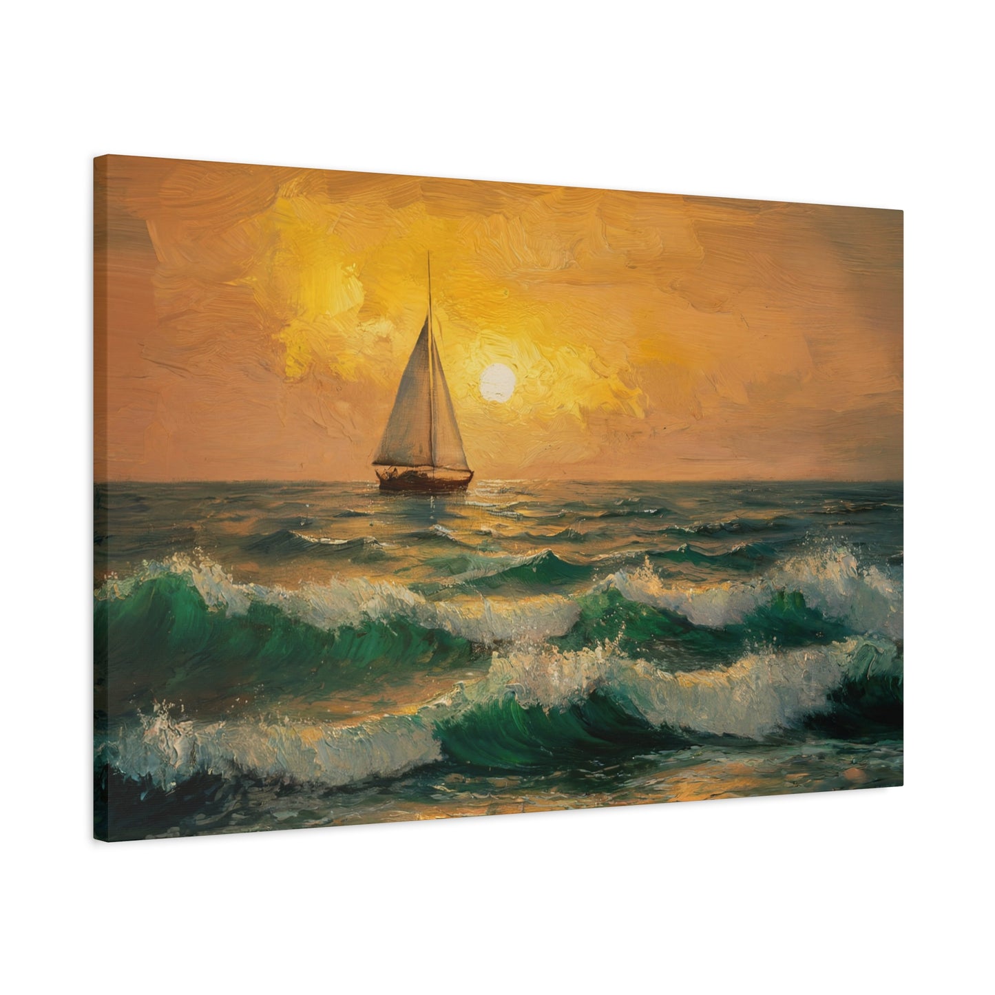 Sail Boat At Sunset Watercolor Canvas Wall Art