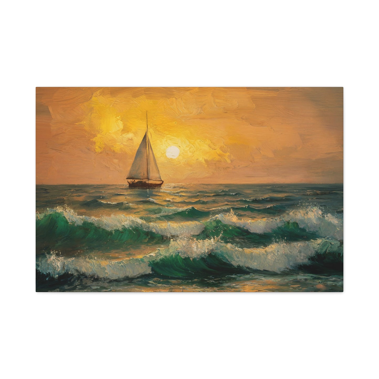 Sail Boat At Sunset Watercolor Canvas Wall Art