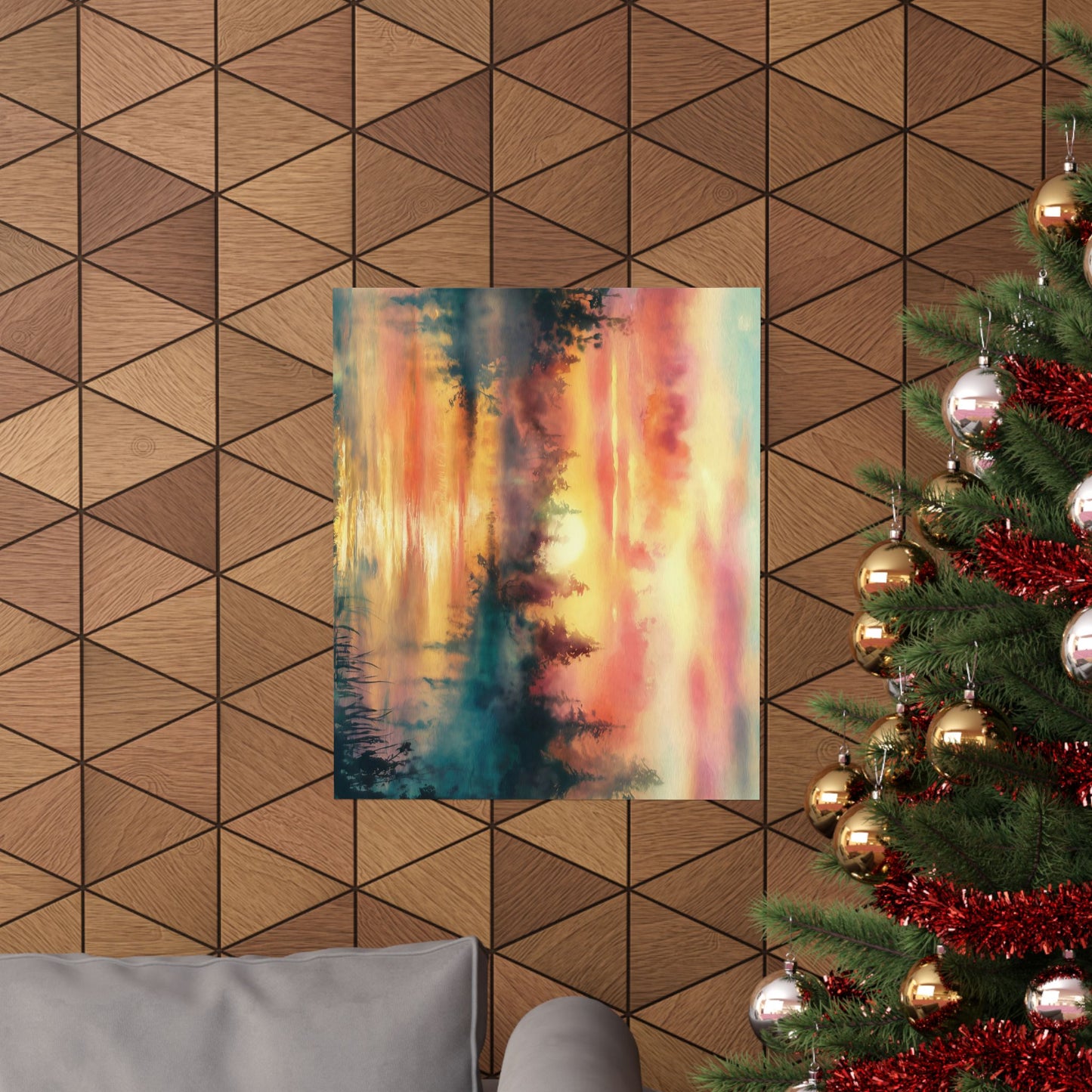 Dreamy Woodland Pond Sunset Poster