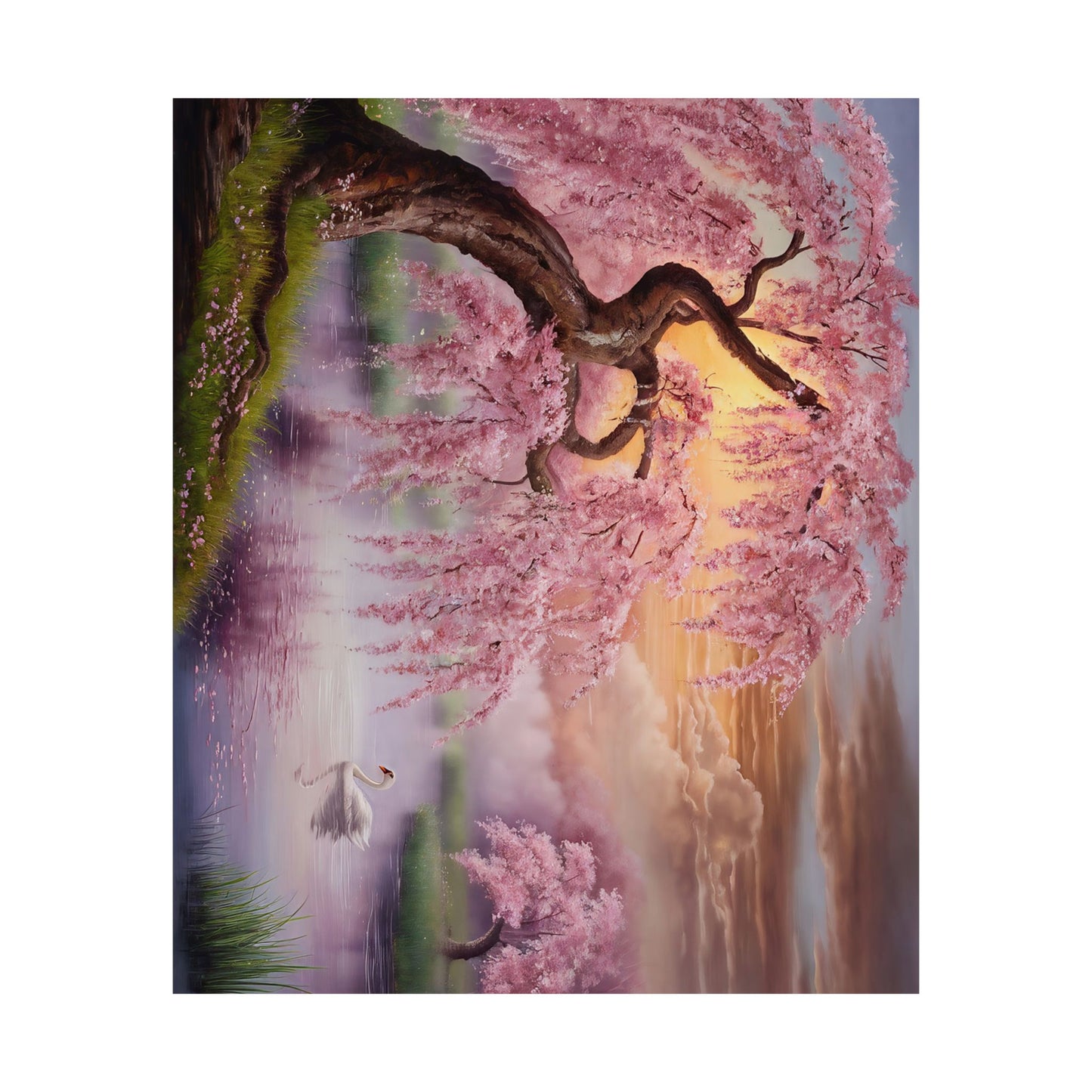 Cherry Tree And Swan Poster