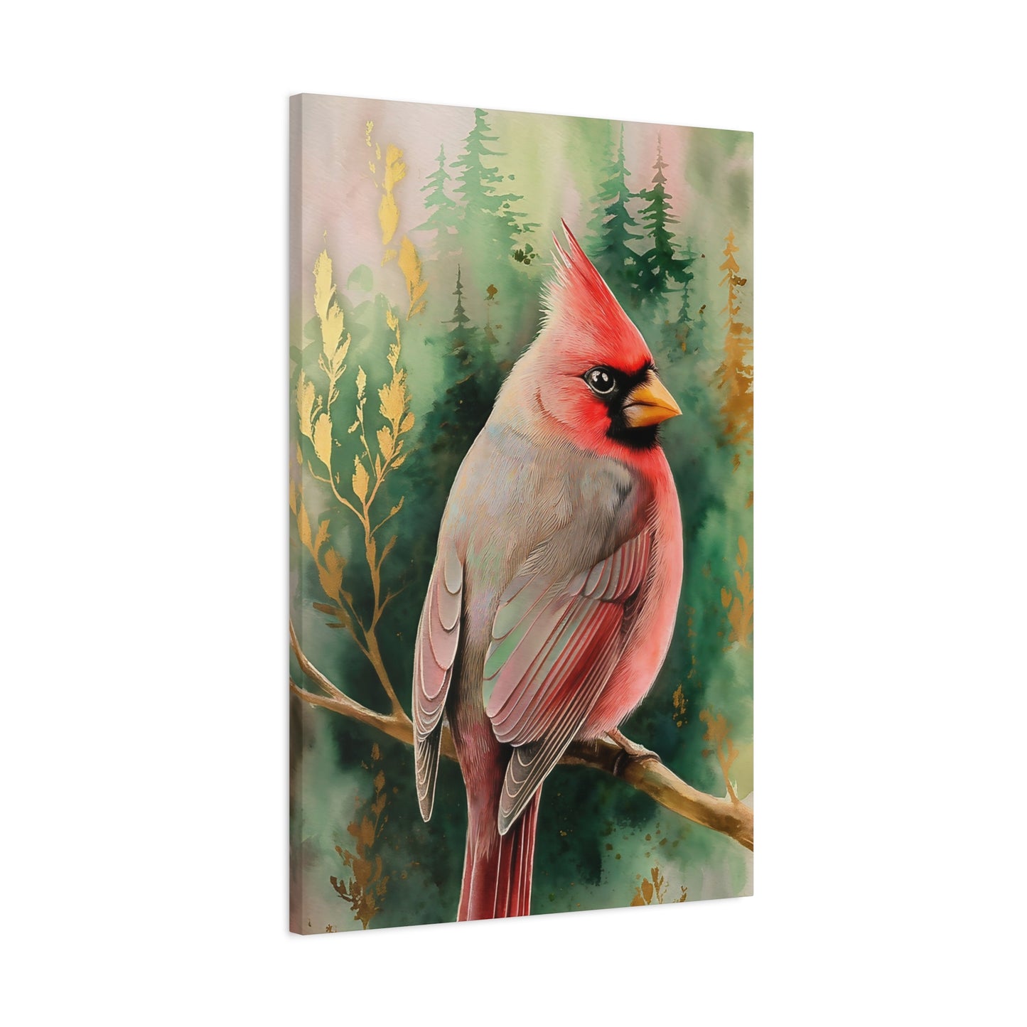 Cardinal With Pines Canvas Wall Art