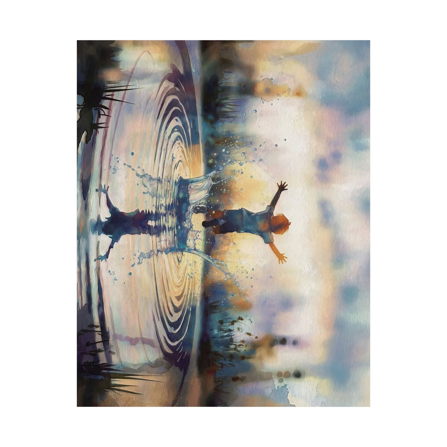 Boy Splashing In Puddle Watercolor Poster