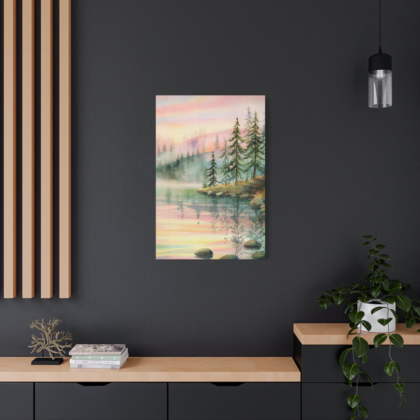 Mountain Lake With Pines Canvas Wall Art