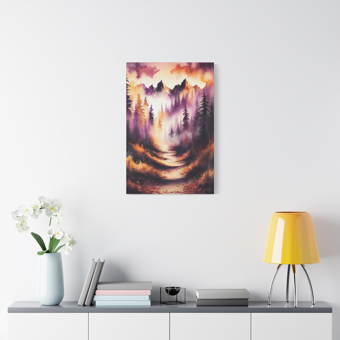 Misty Mountain Path With Pines Canvas Wall Art