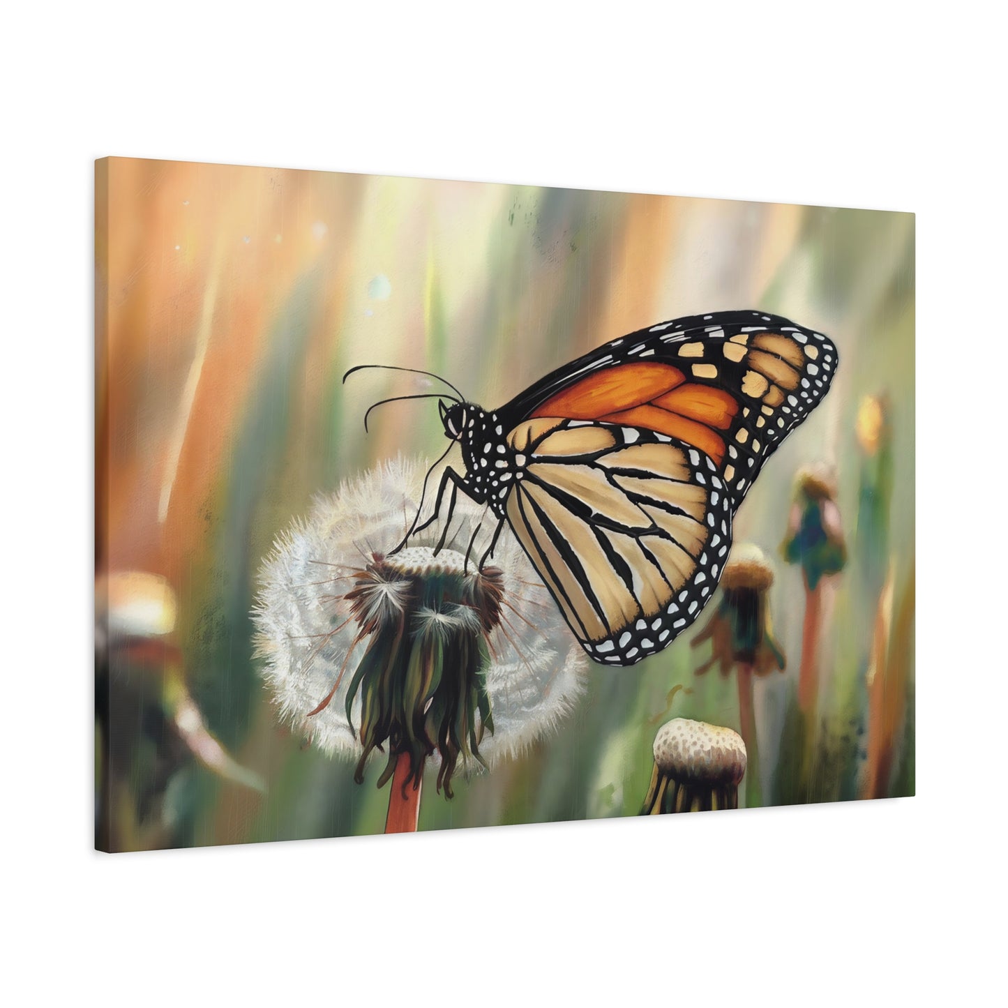 Monarch Butterfly On Dandelion Watercolor Canvas Wall Art
