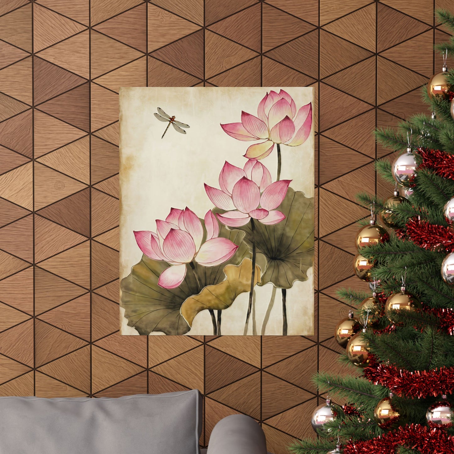 Pink Flowers With Dragonfly Poster