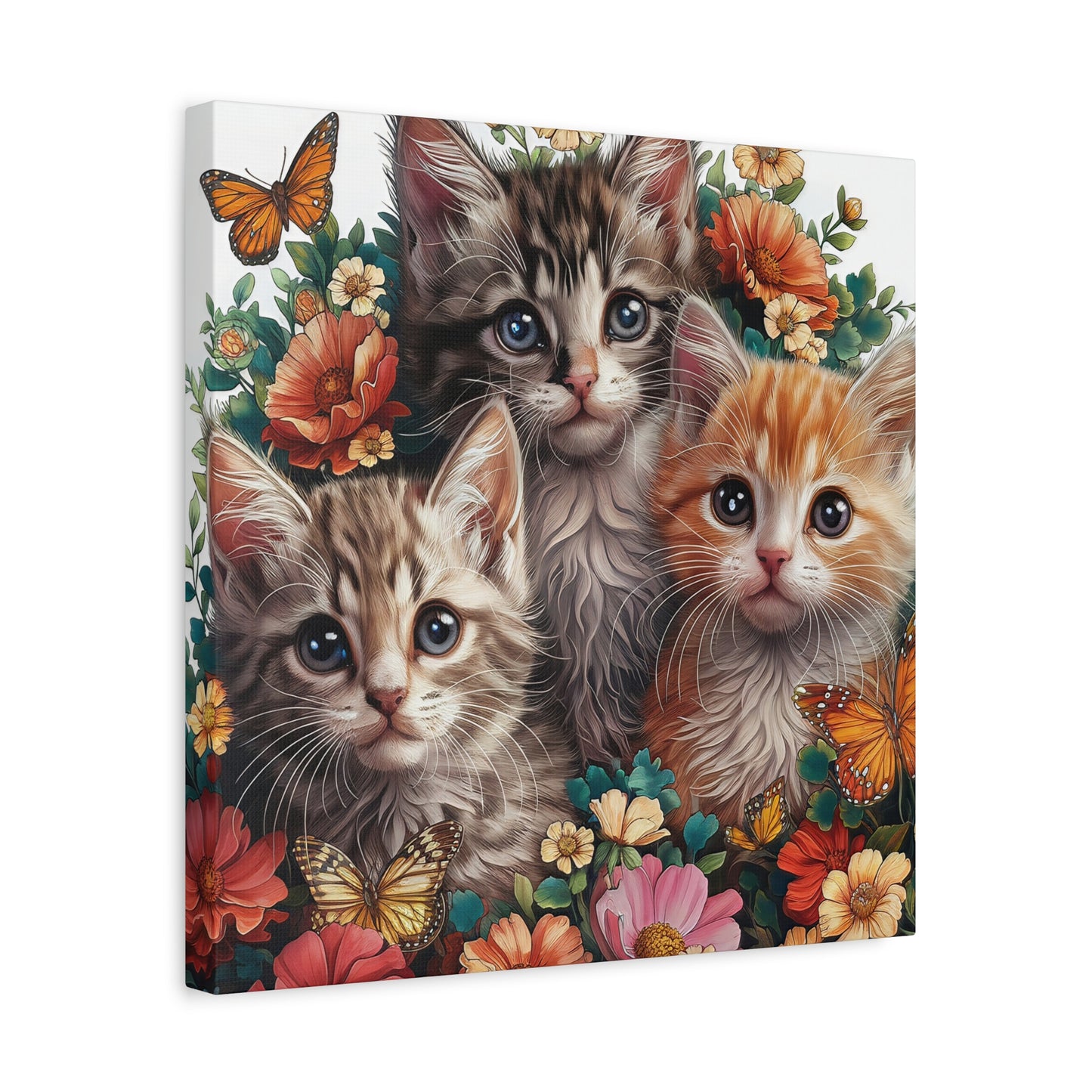 Cats In Flowers Canvas Wall Art