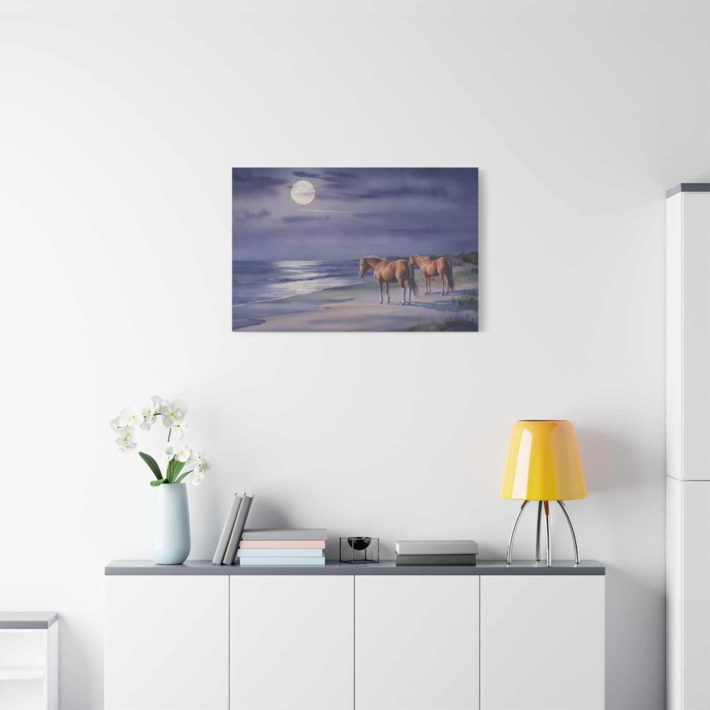 Horses by the Moonlight Canvas Wall Art