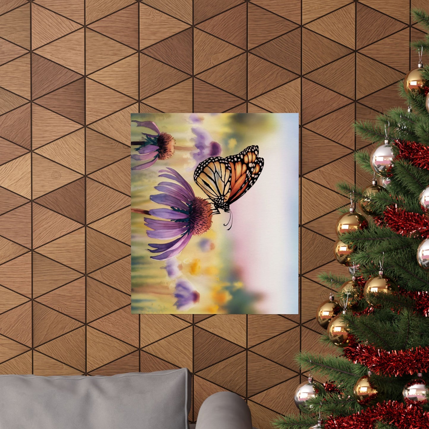Butterfly On Coneflower Watercolor Poster