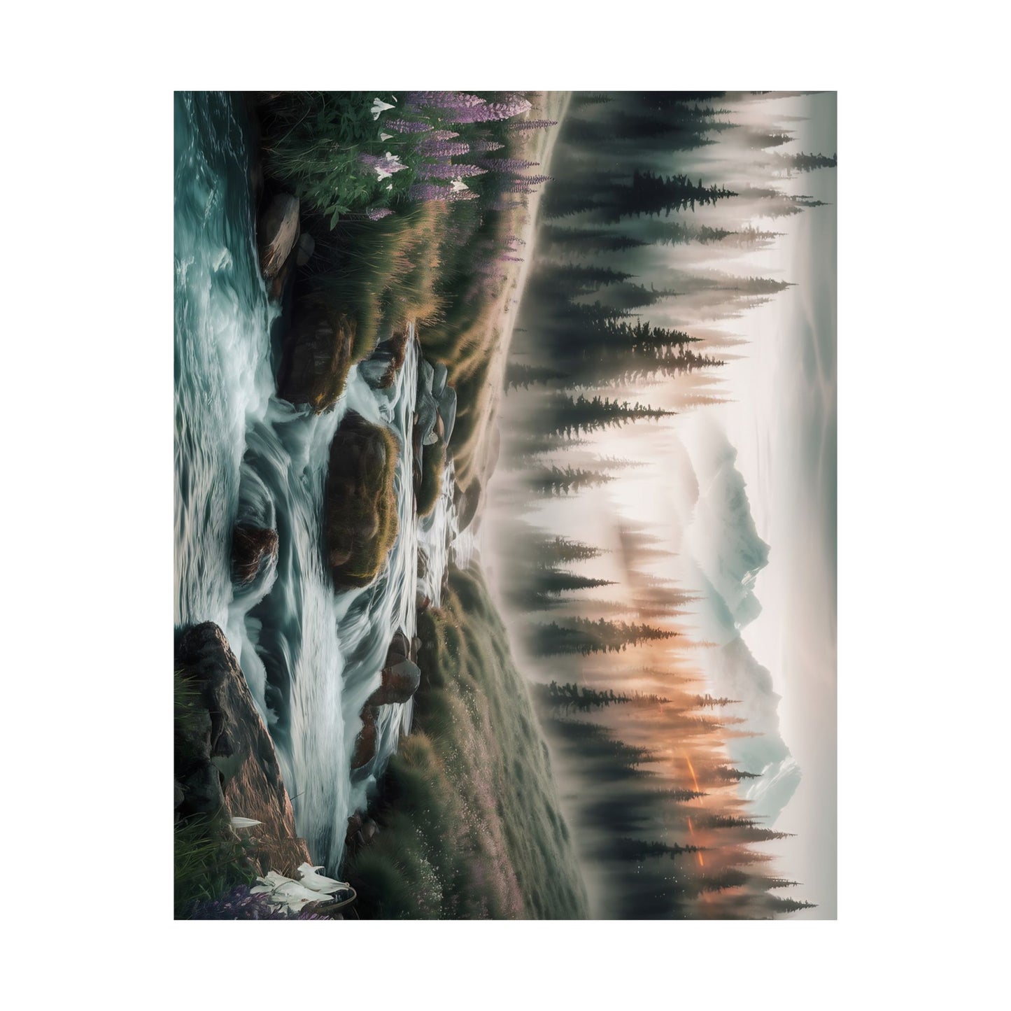 Misty Mountain Stream Watercolor Poster