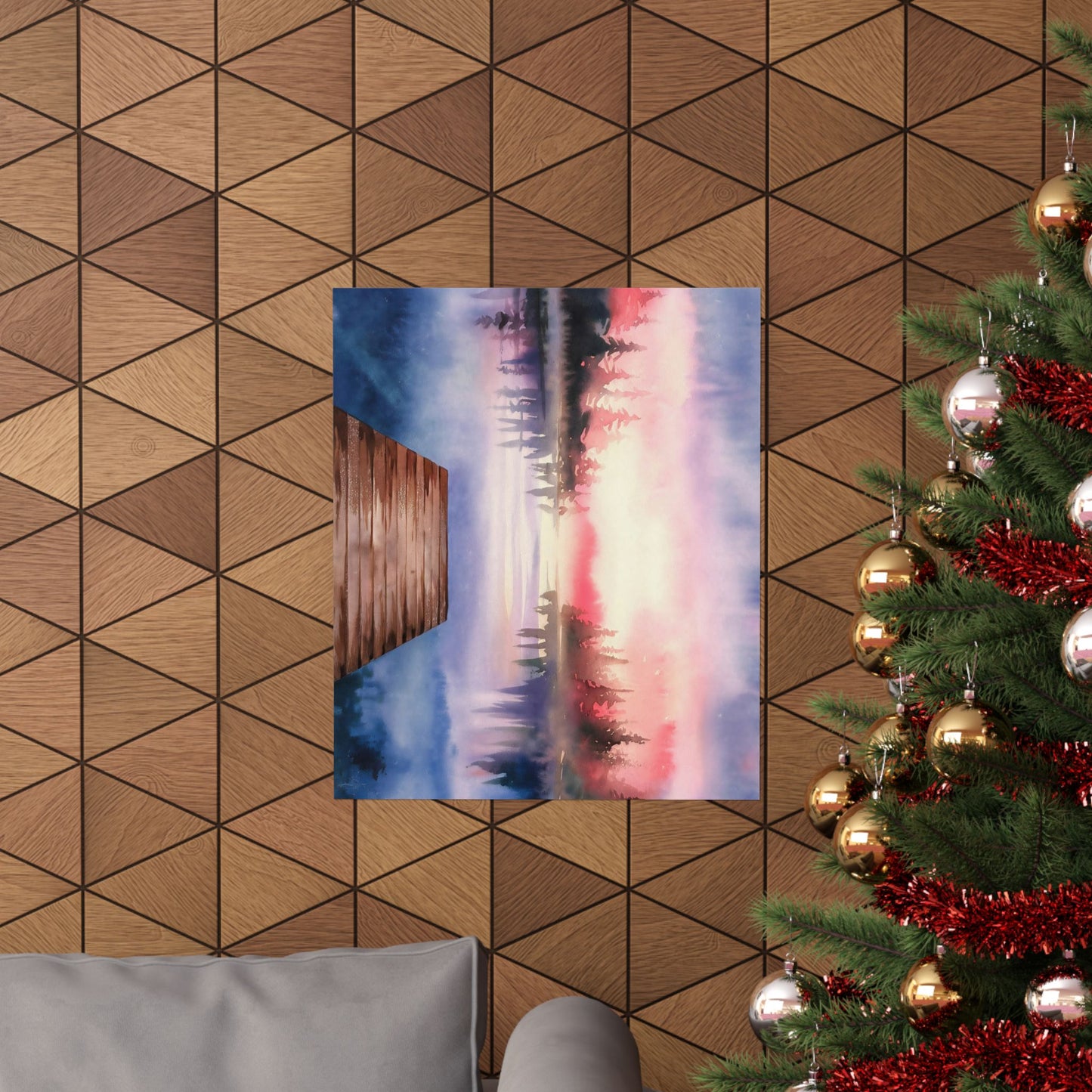 Mountain Lake Dock Watercolor Poster