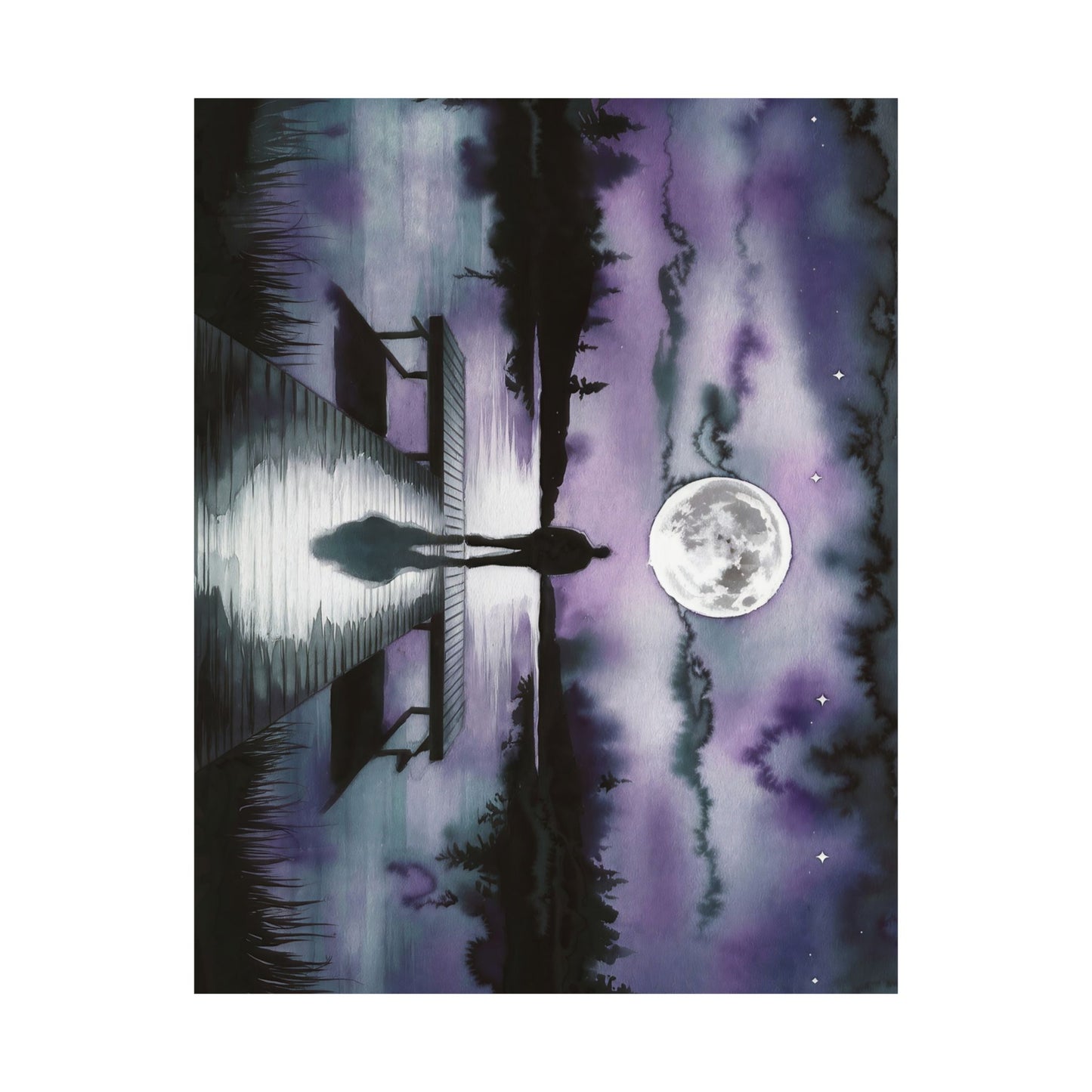 Man Looking At Moon Over A Lake Watercolor Poster