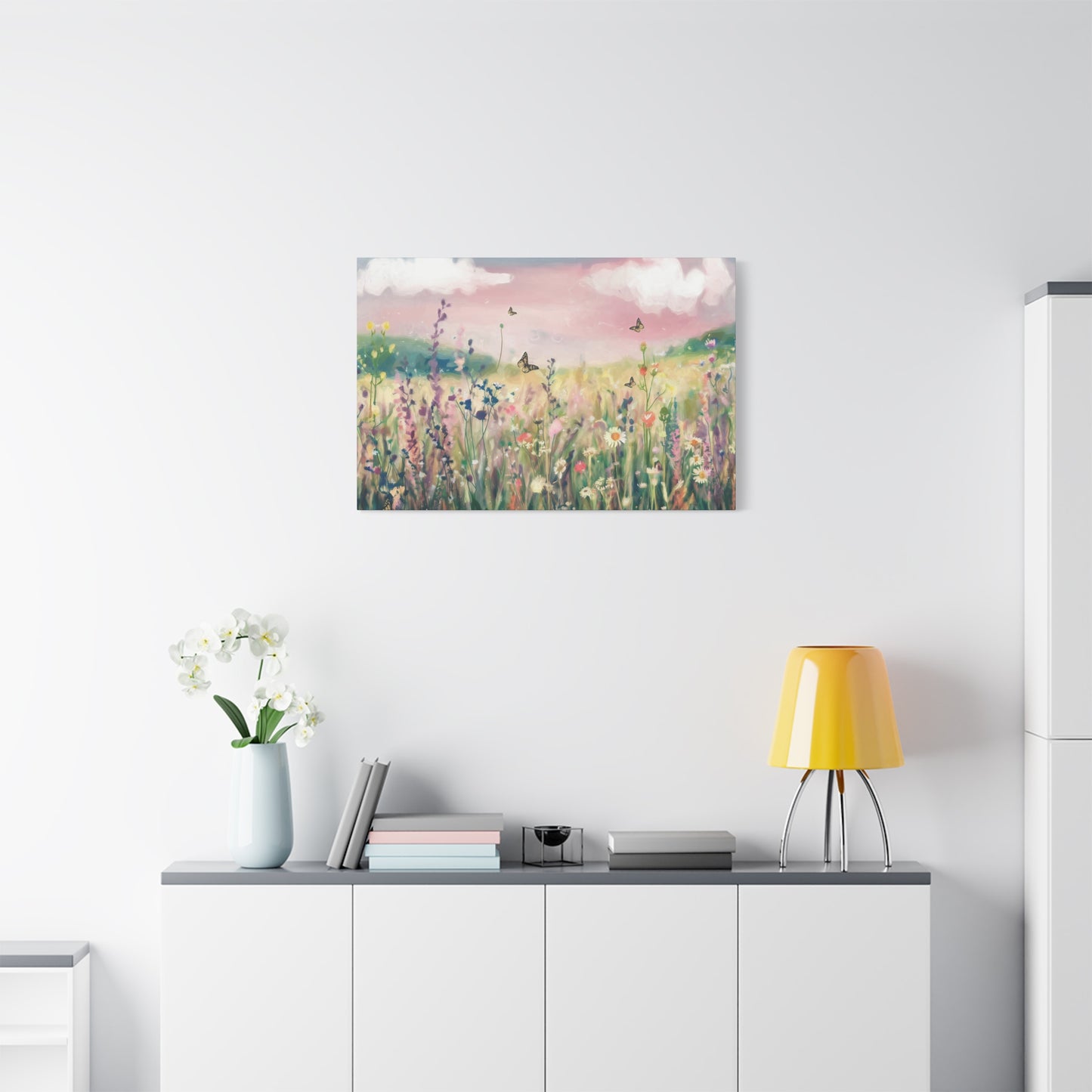 Wildflower Meadow With Butterflies Watercolor Canvas Wall Art