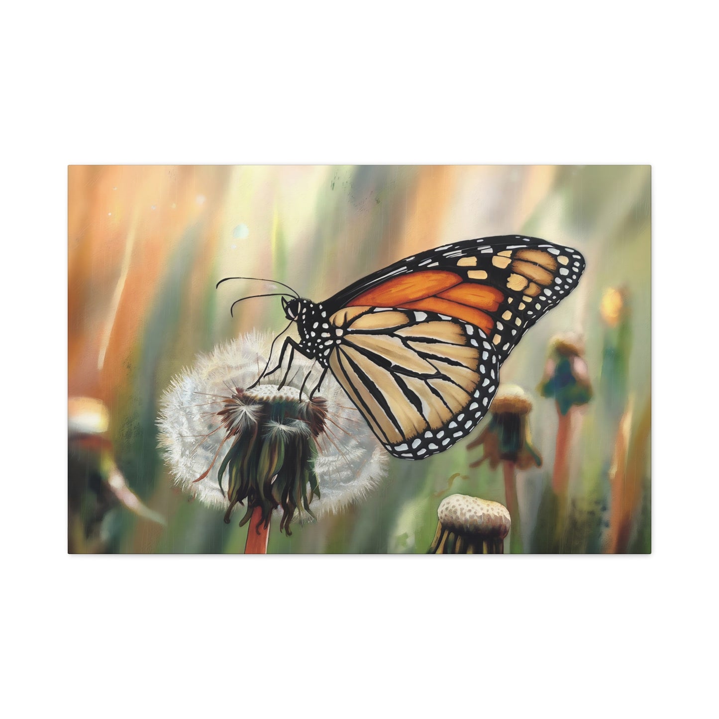 Monarch Butterfly On Dandelion Watercolor Canvas Wall Art