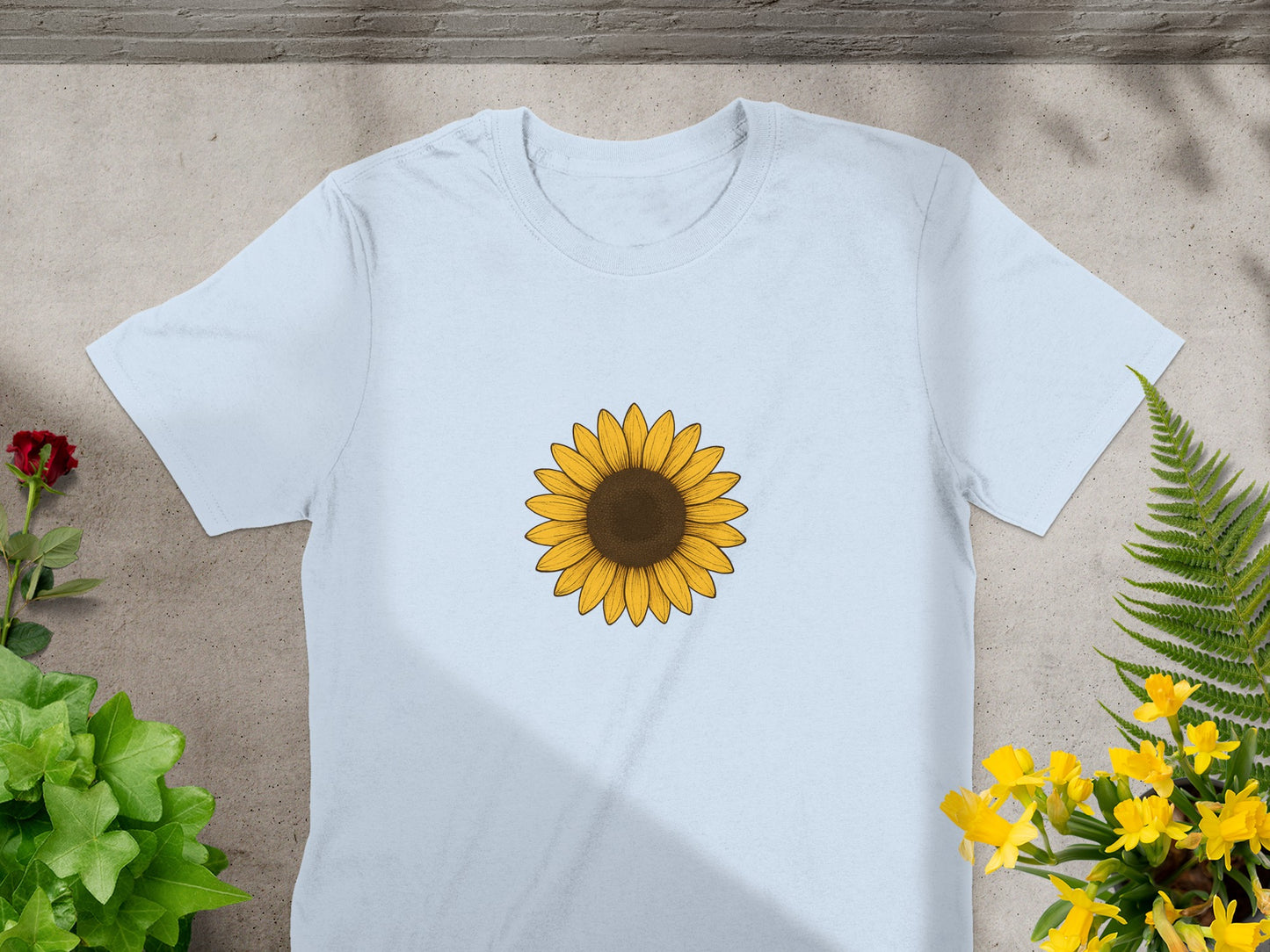 Stylish White Tee with Bright Sunflower Print product type