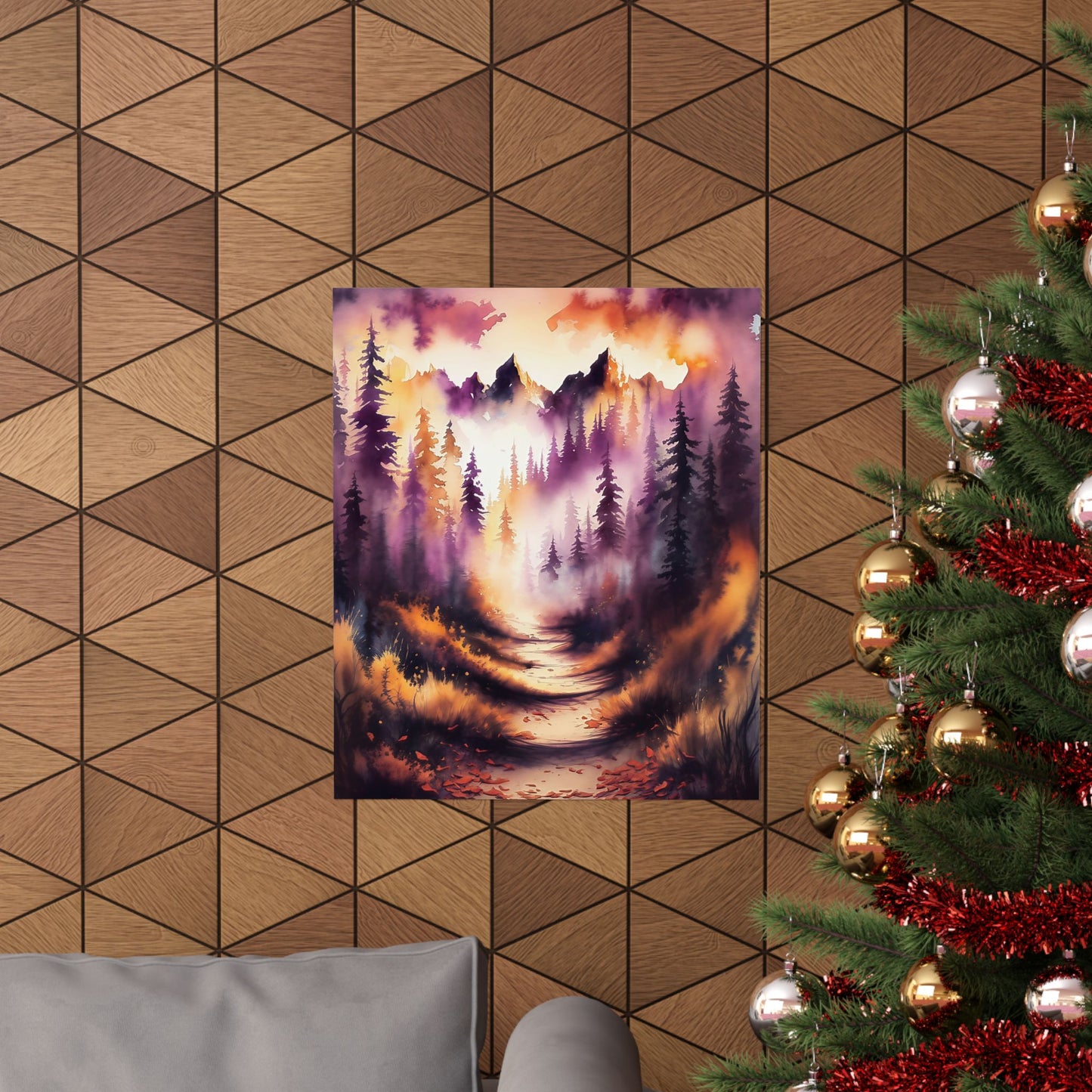 Misty Mountain Path With Pines Poster