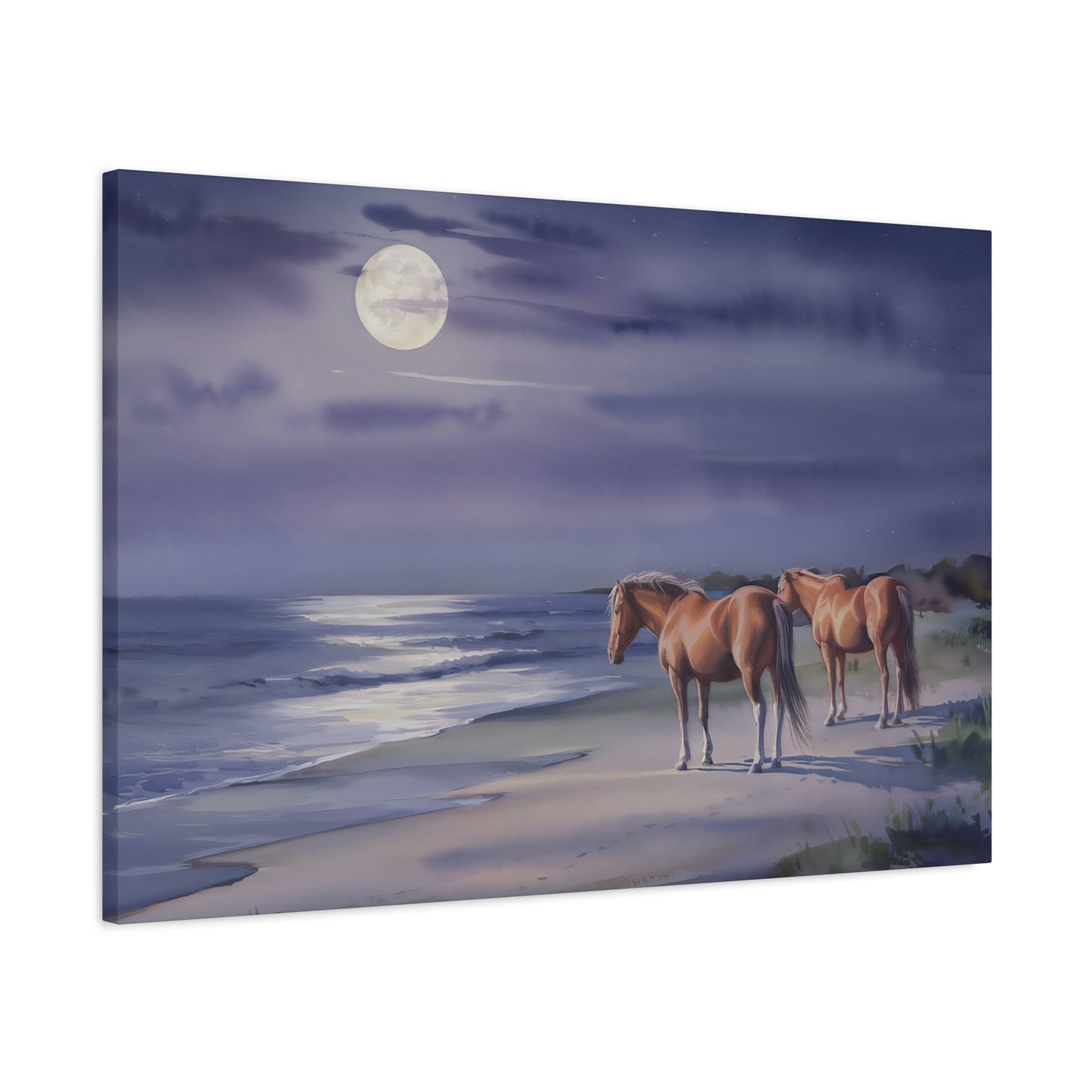Horses by the Moonlight Canvas Wall Art