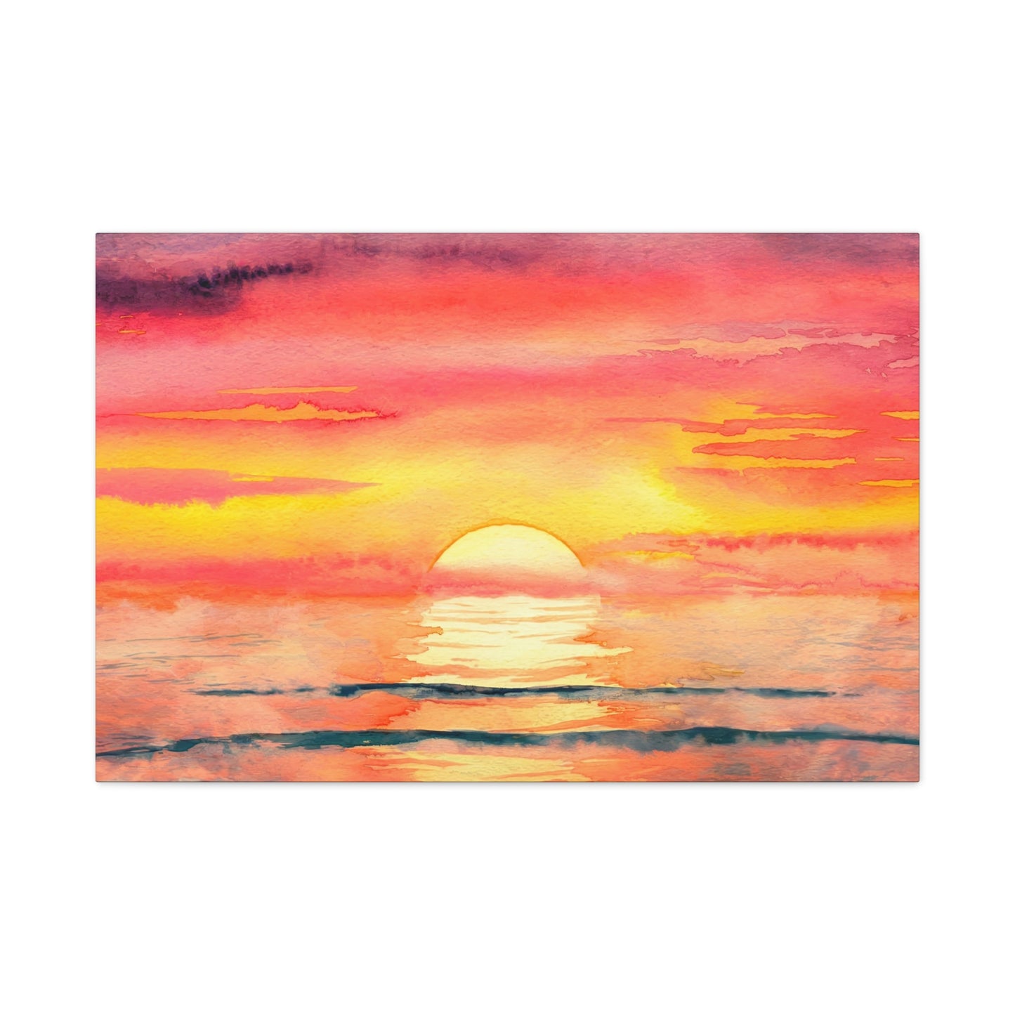 Ocean Sunset Watercolor Canvas Wall Art
