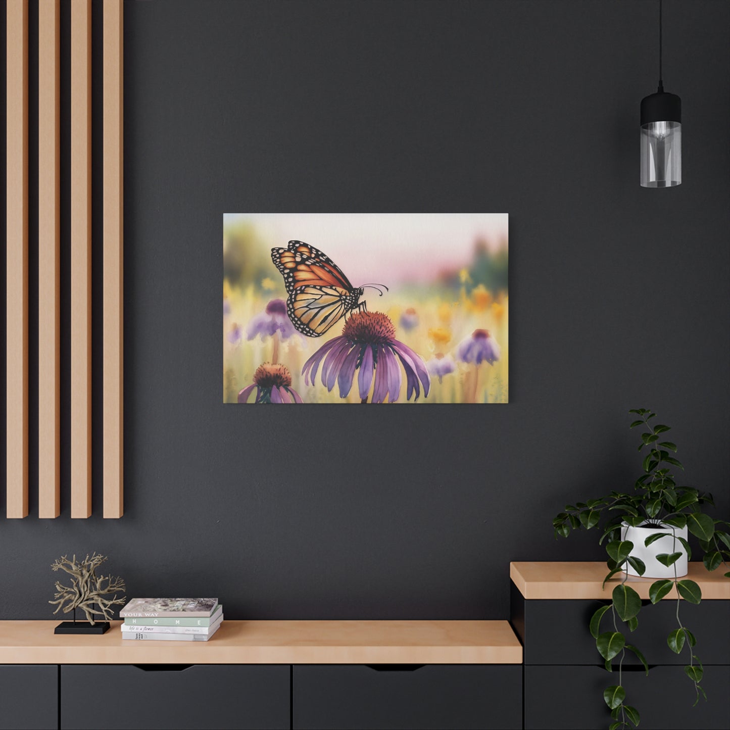 Butterfly On Coneflower Watercolor Canvas Wall Art