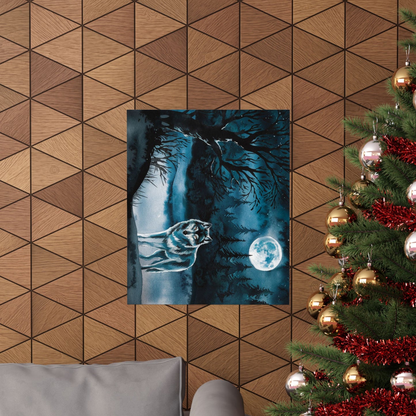 Wolf At Night Watercolor Poster