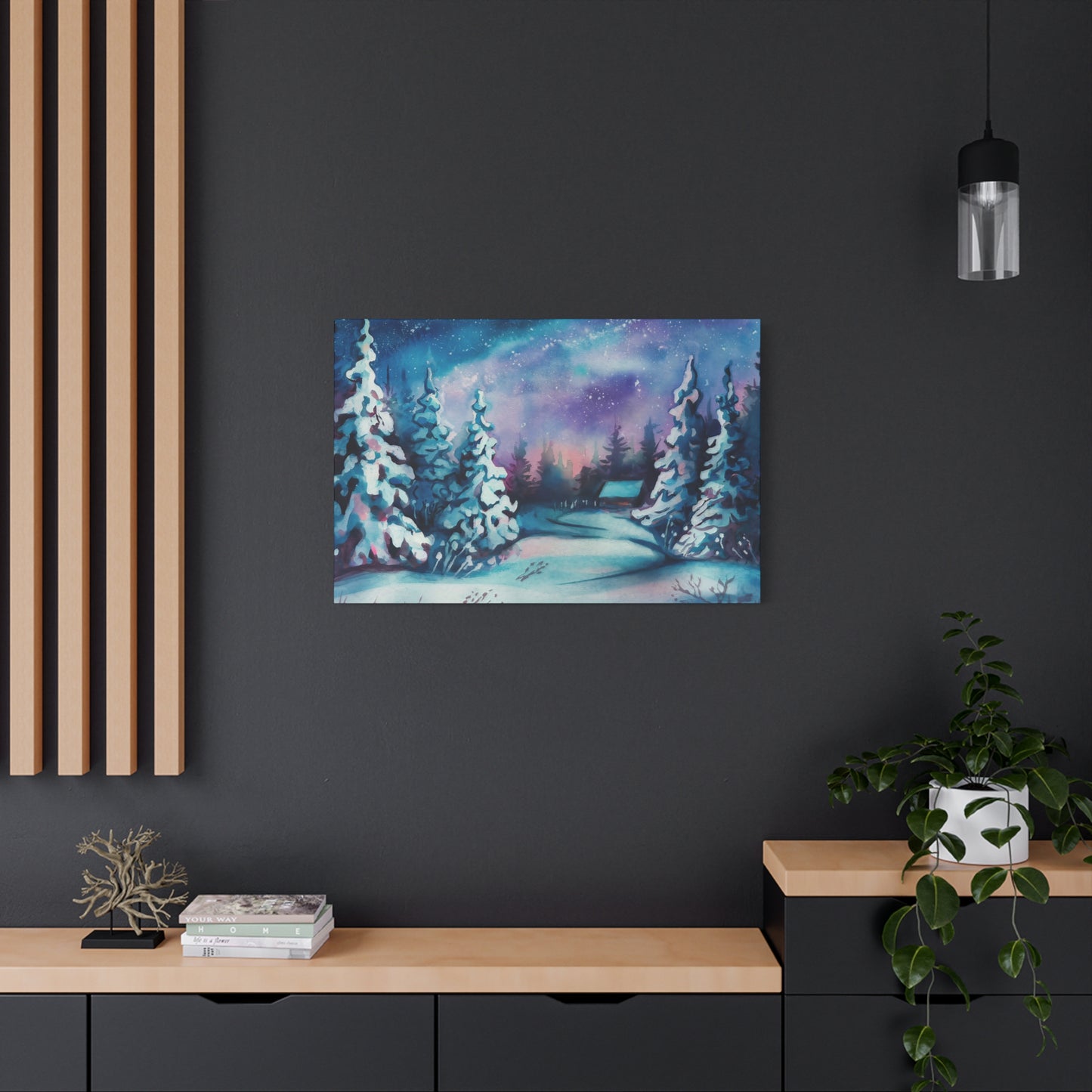 Winter Cabin Watercolor Canvas Wall Art