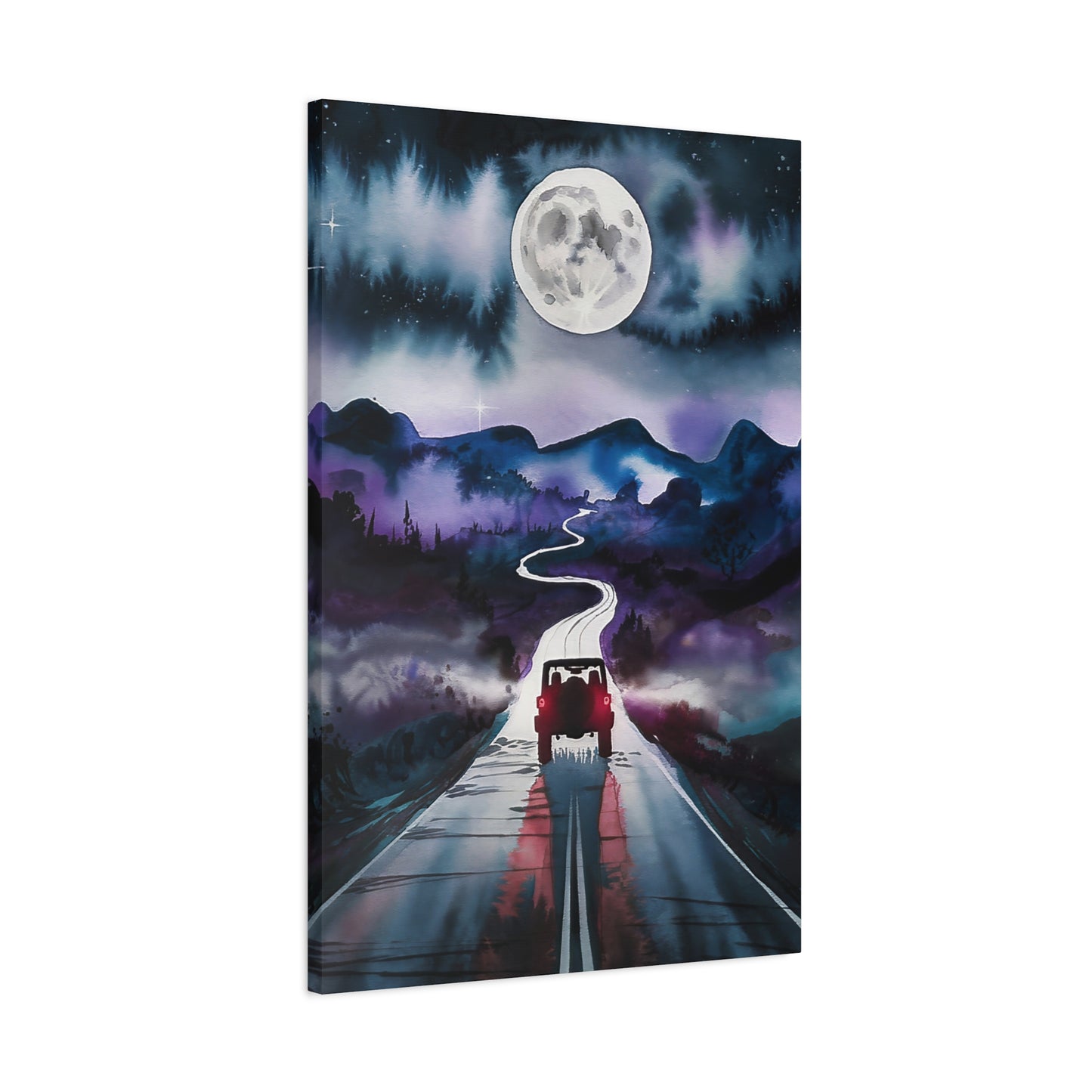 Jeep Driving At Night Canvas Wall Art