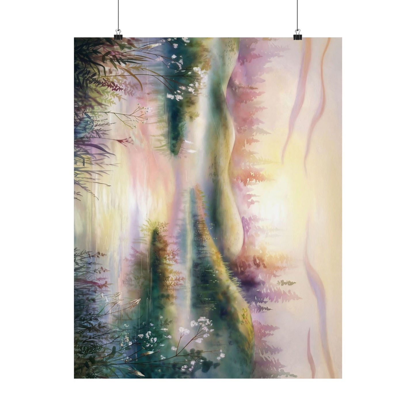 Mountain Lake Sunrise Watercolor Poster