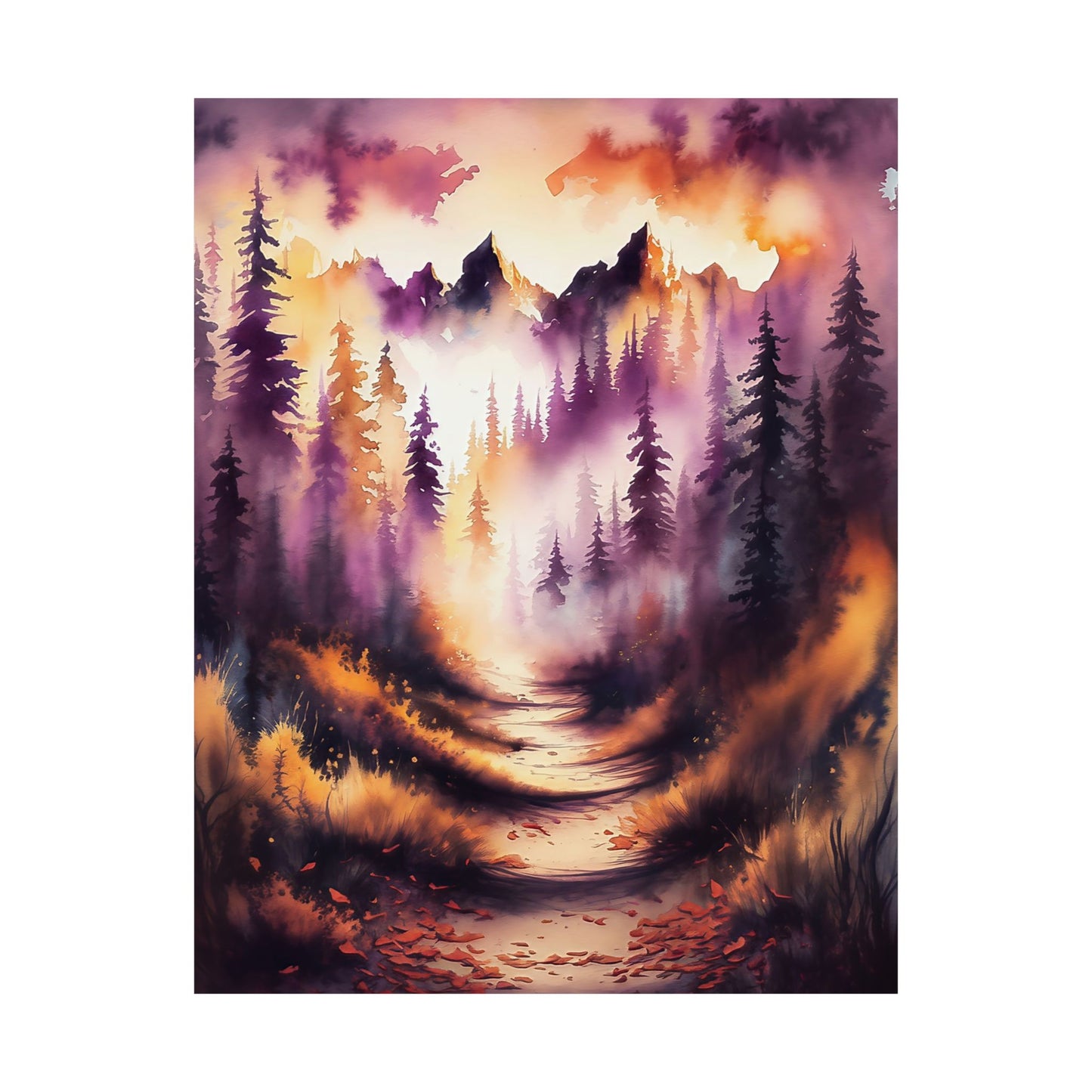 Misty Mountain Path With Pines Poster