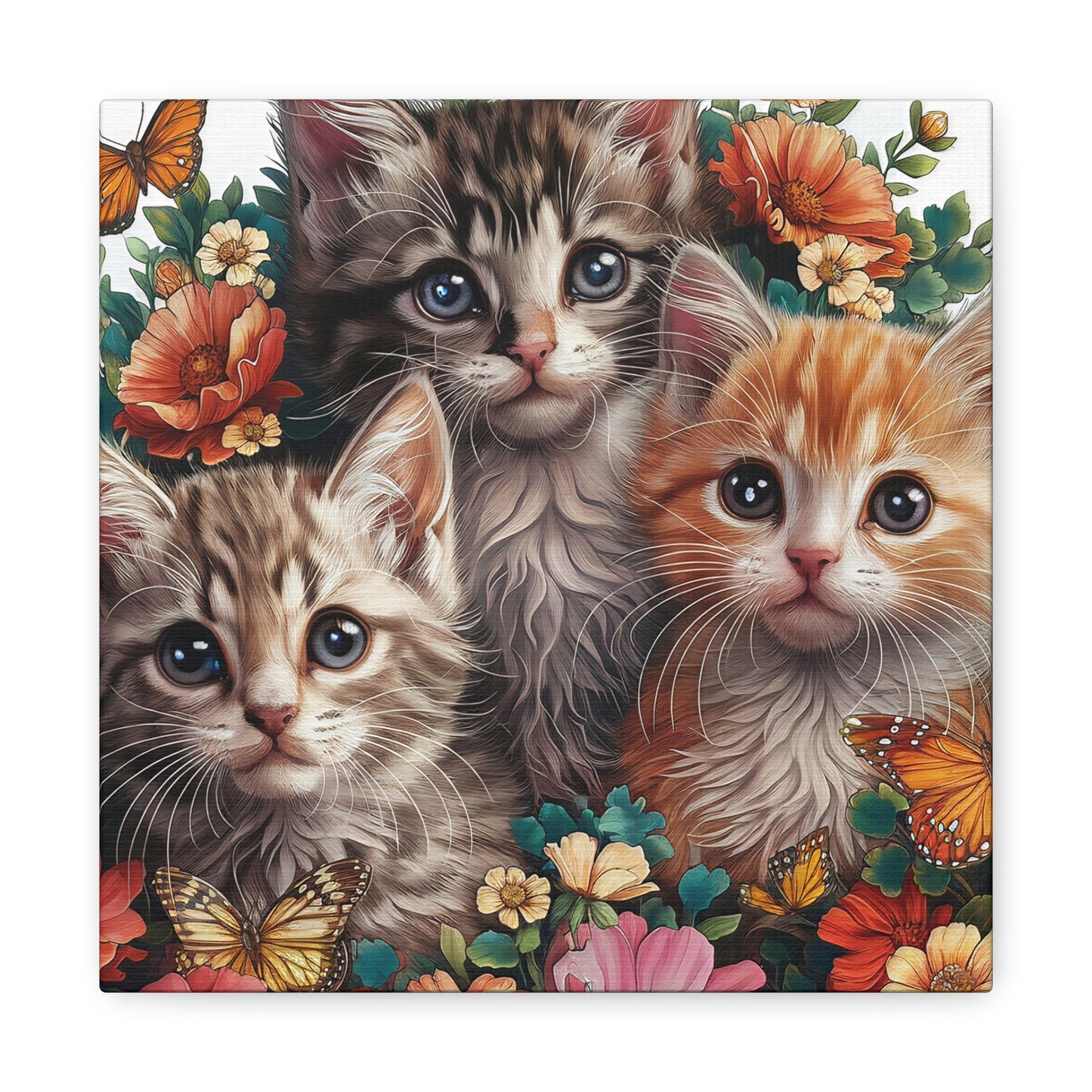 Cats In Flowers Canvas Wall Art