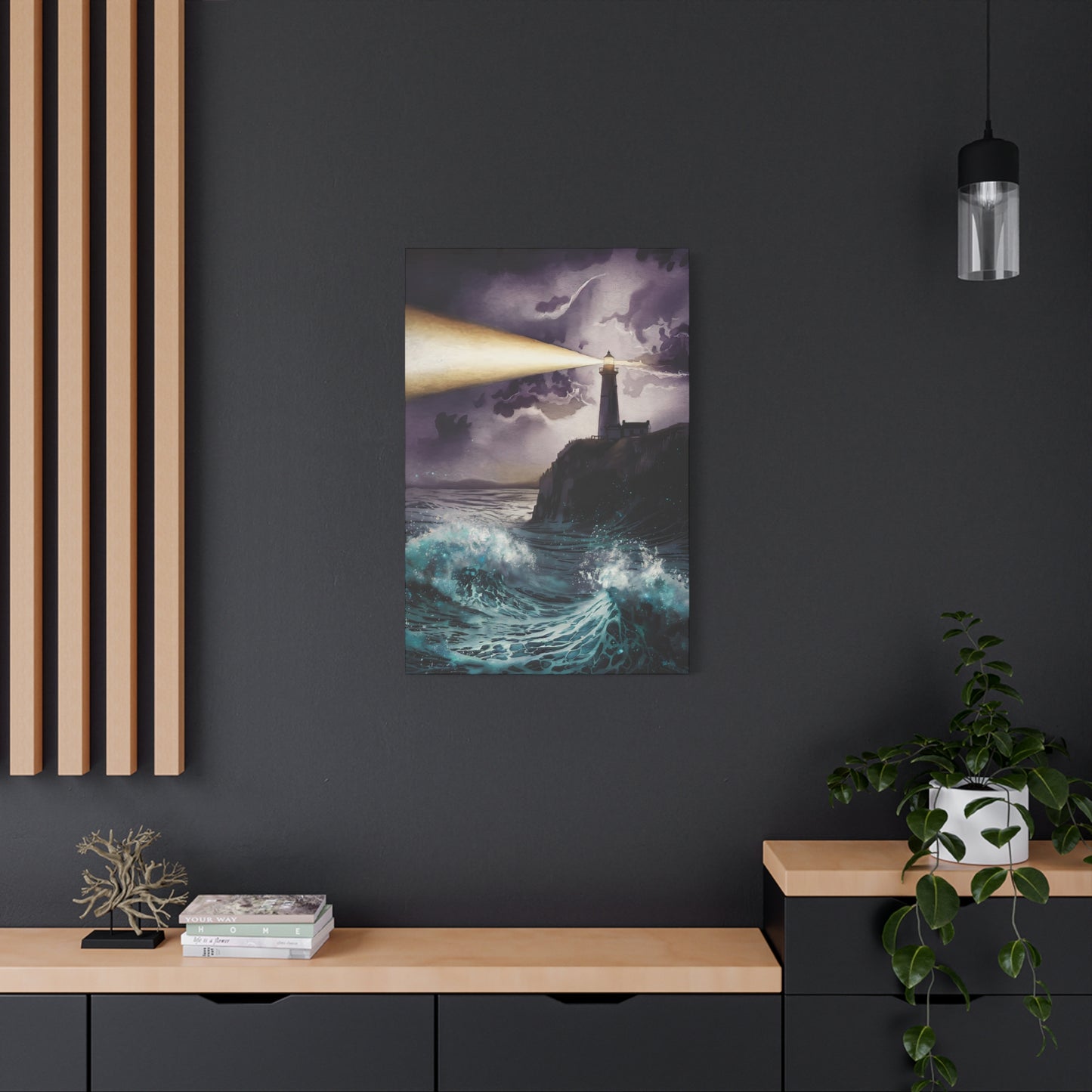 Lighthouse At Night Canvas Wall Art