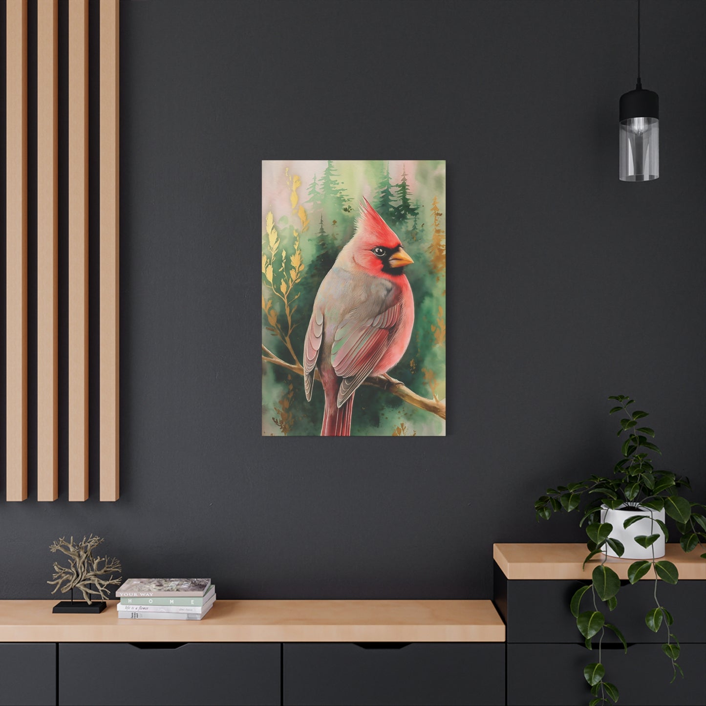 Cardinal With Pines Canvas Wall Art