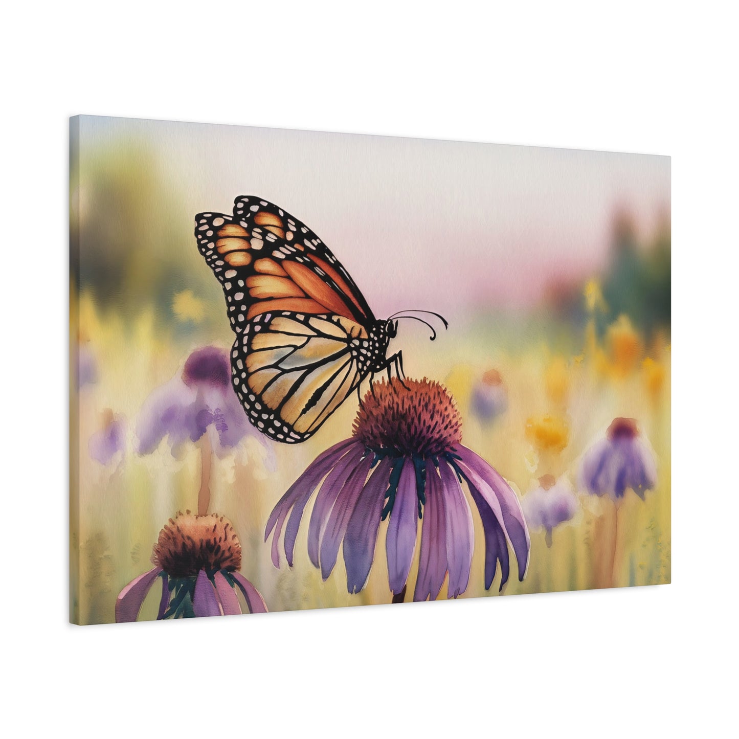 Butterfly On Coneflower Watercolor Canvas Wall Art