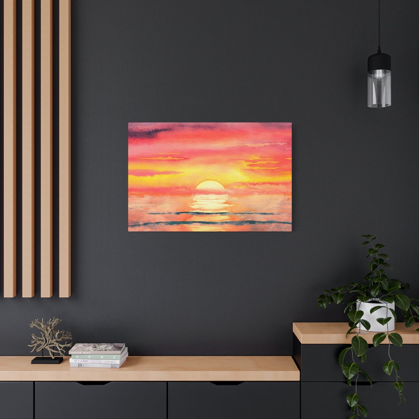 Ocean Sunset Watercolor Canvas Wall Art